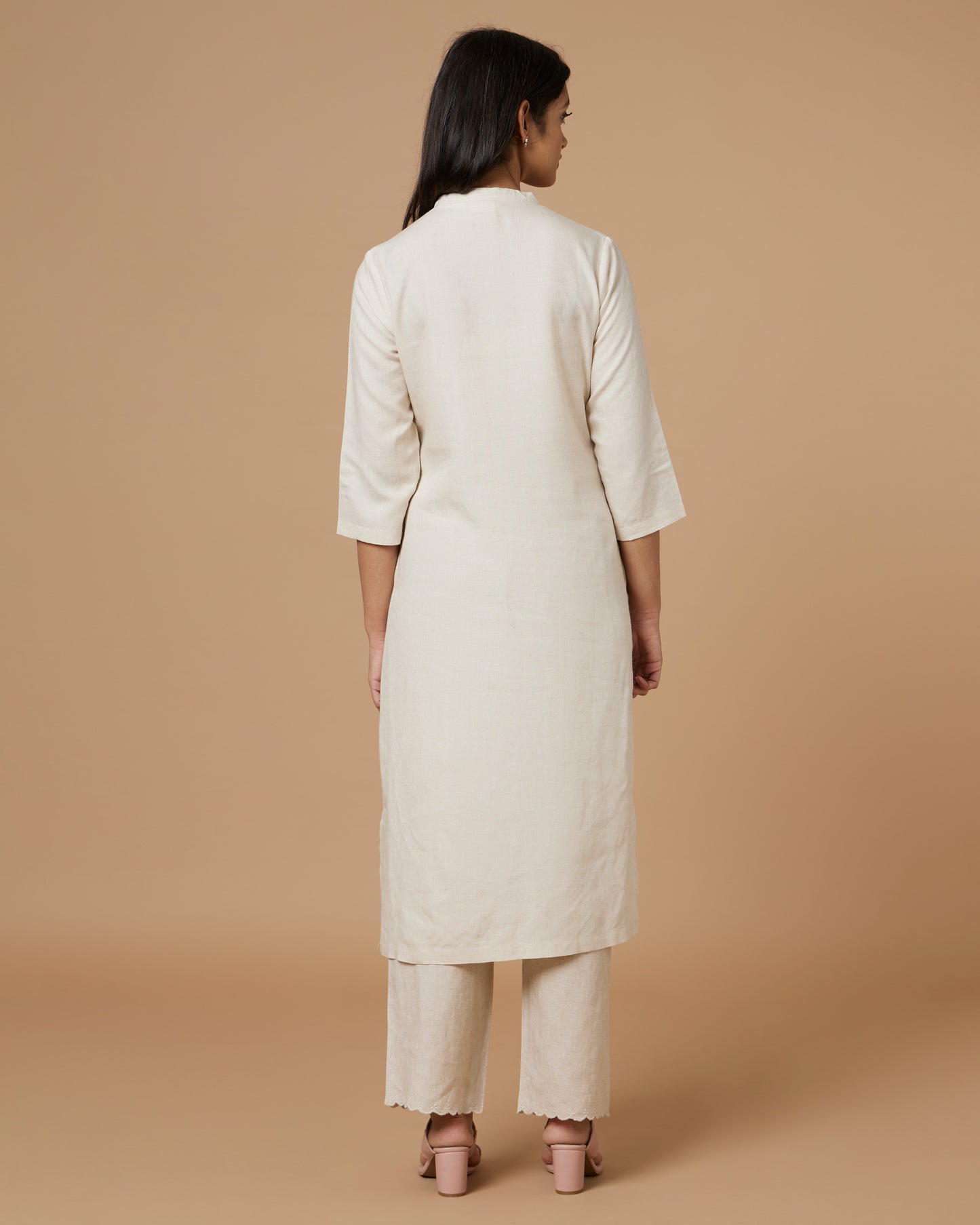 Motif Embroidered Natural Linen Kurta