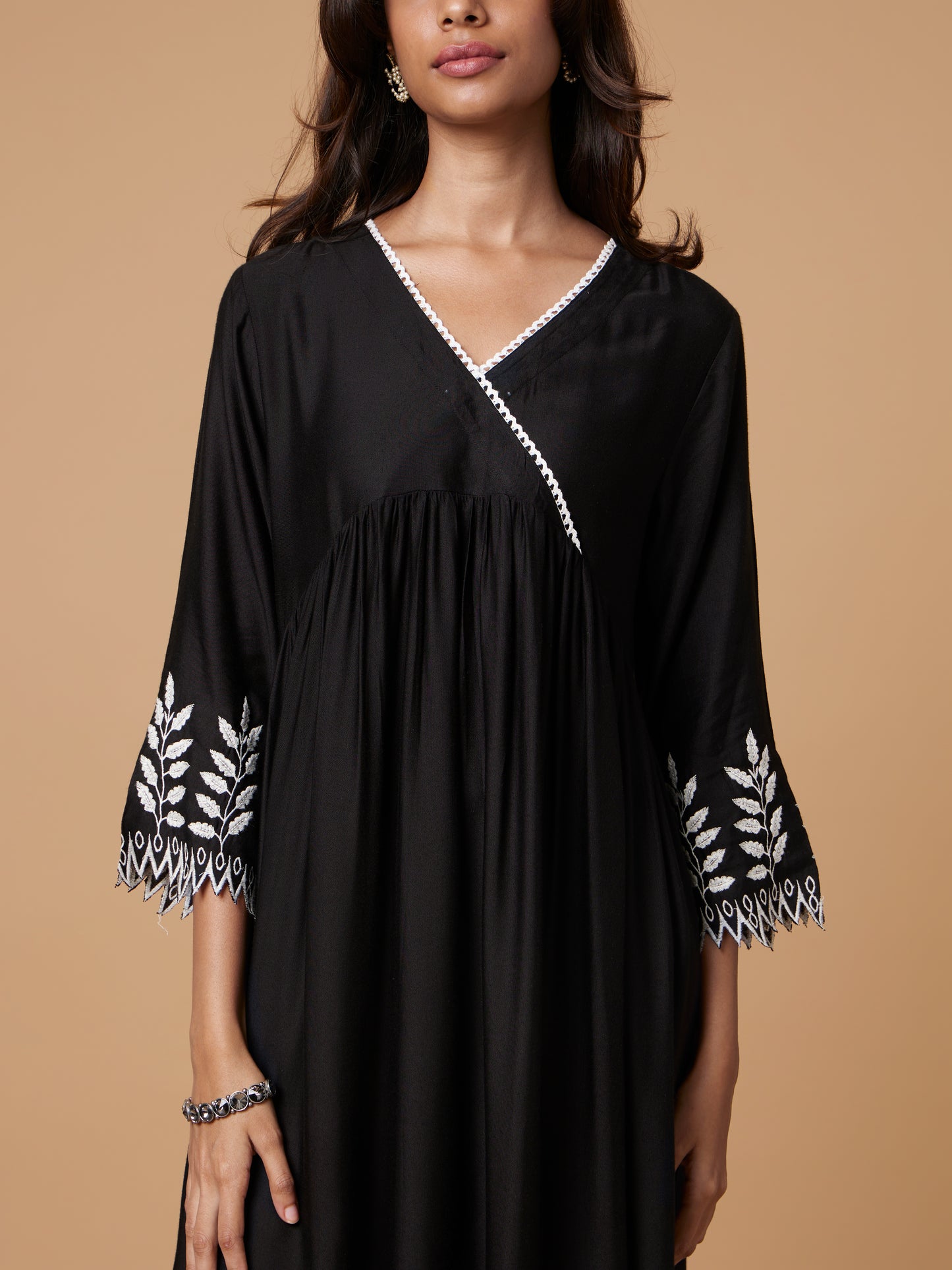 Hand-Scalloped & Cutwork Black Dress
