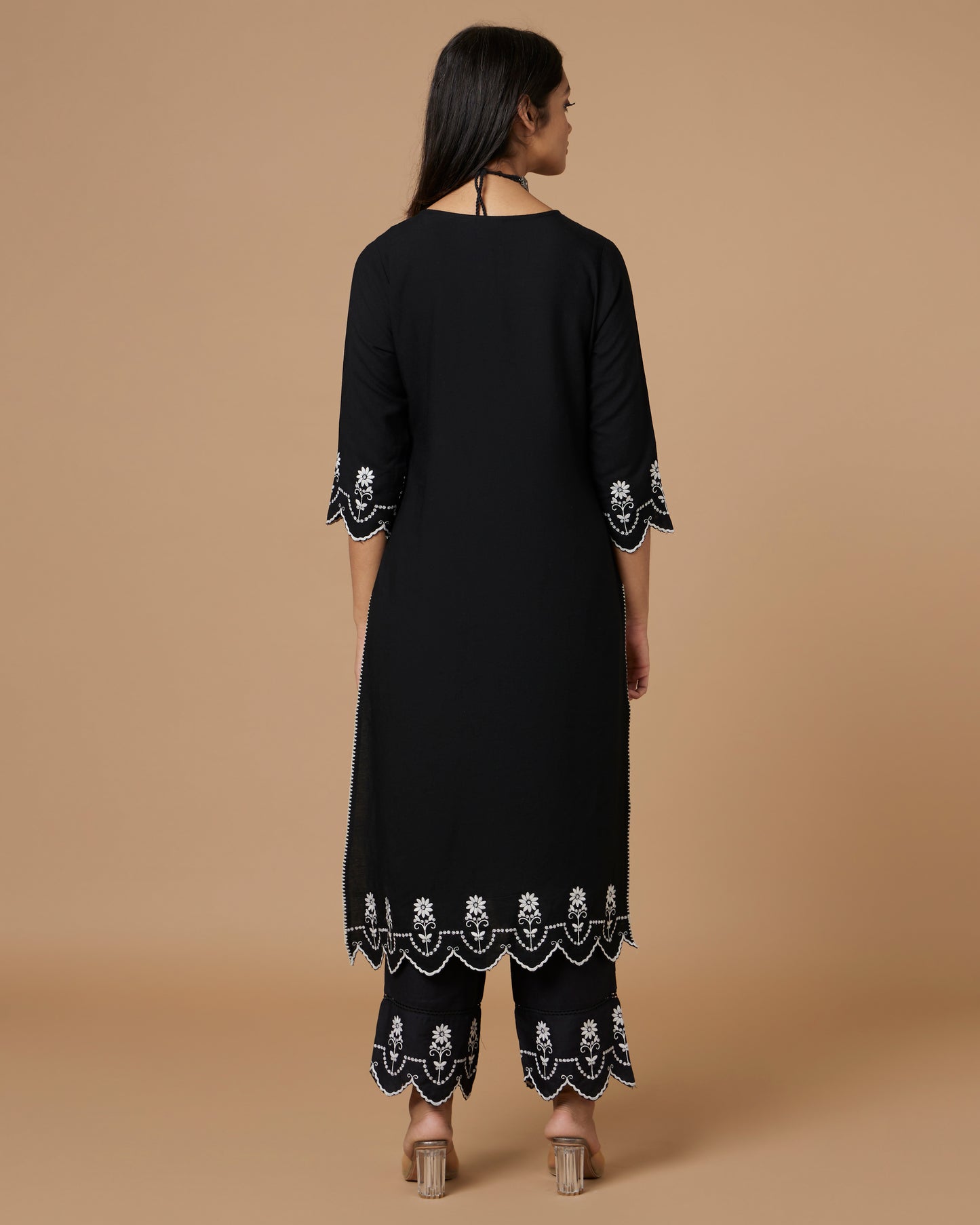 Black Cutwork Linen Kurta Set