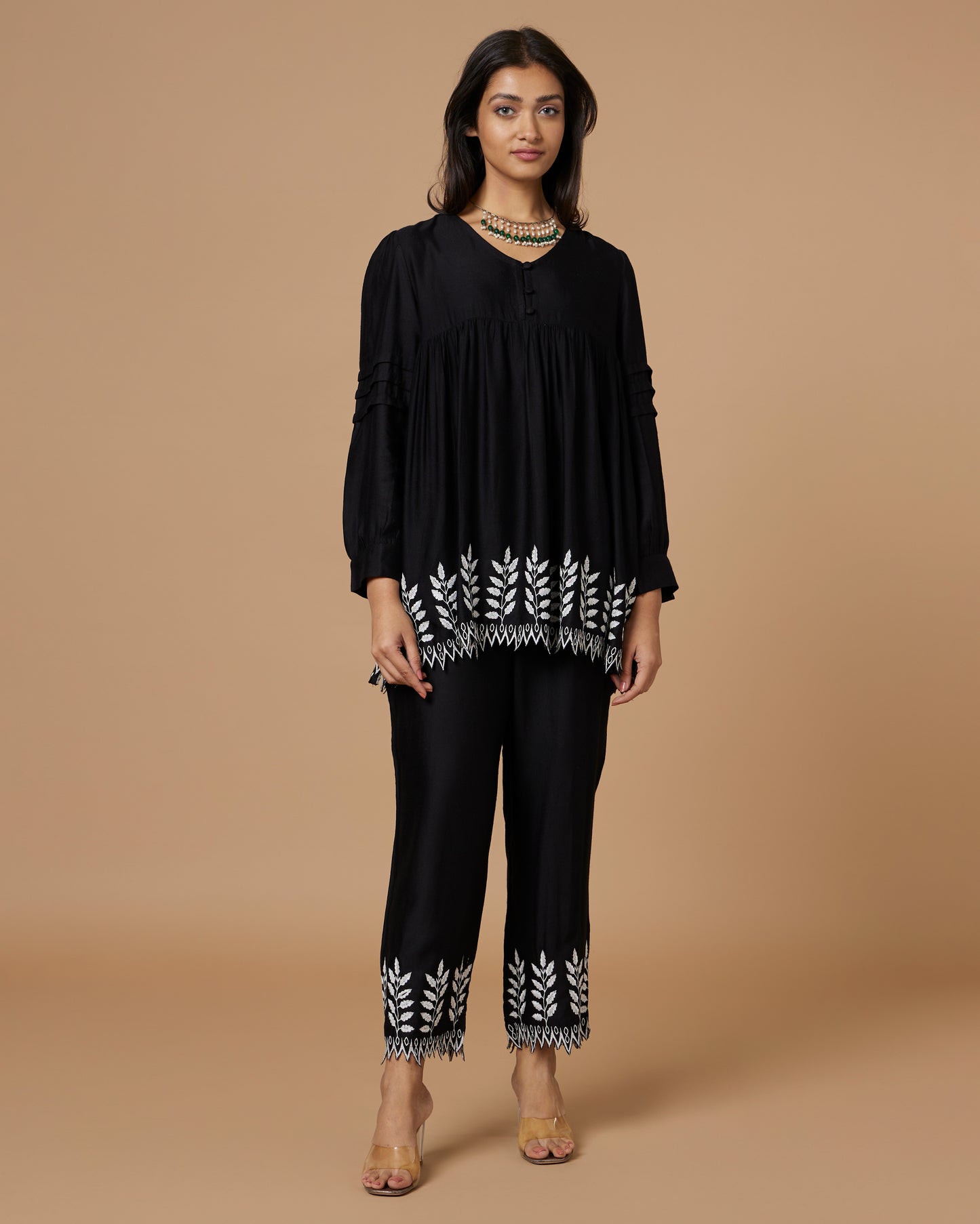 Black Hand-Scalloped & Cutwork Co-ord Set