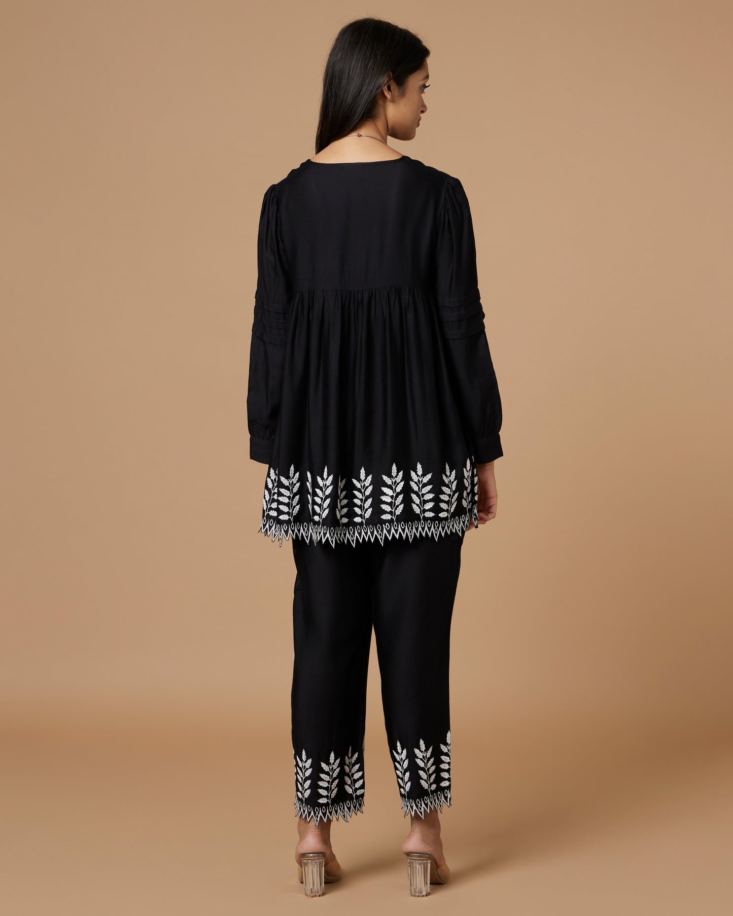 Black Hand-Scalloped & Cutwork Co-ord Set