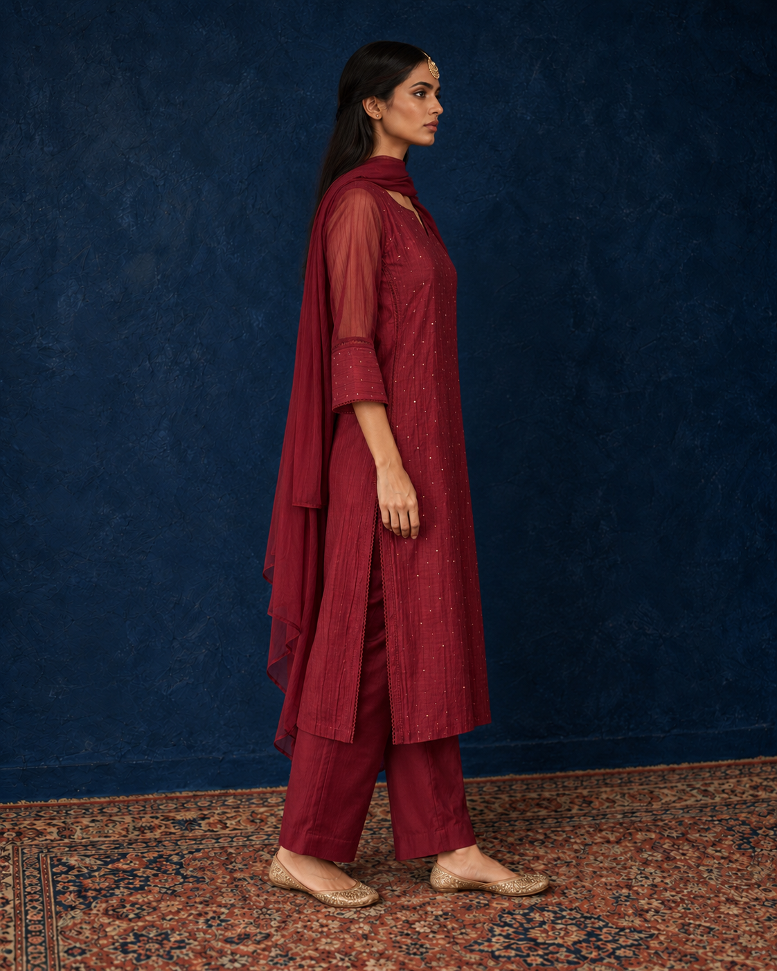 Vegan Silk Kurta Set - Maroon