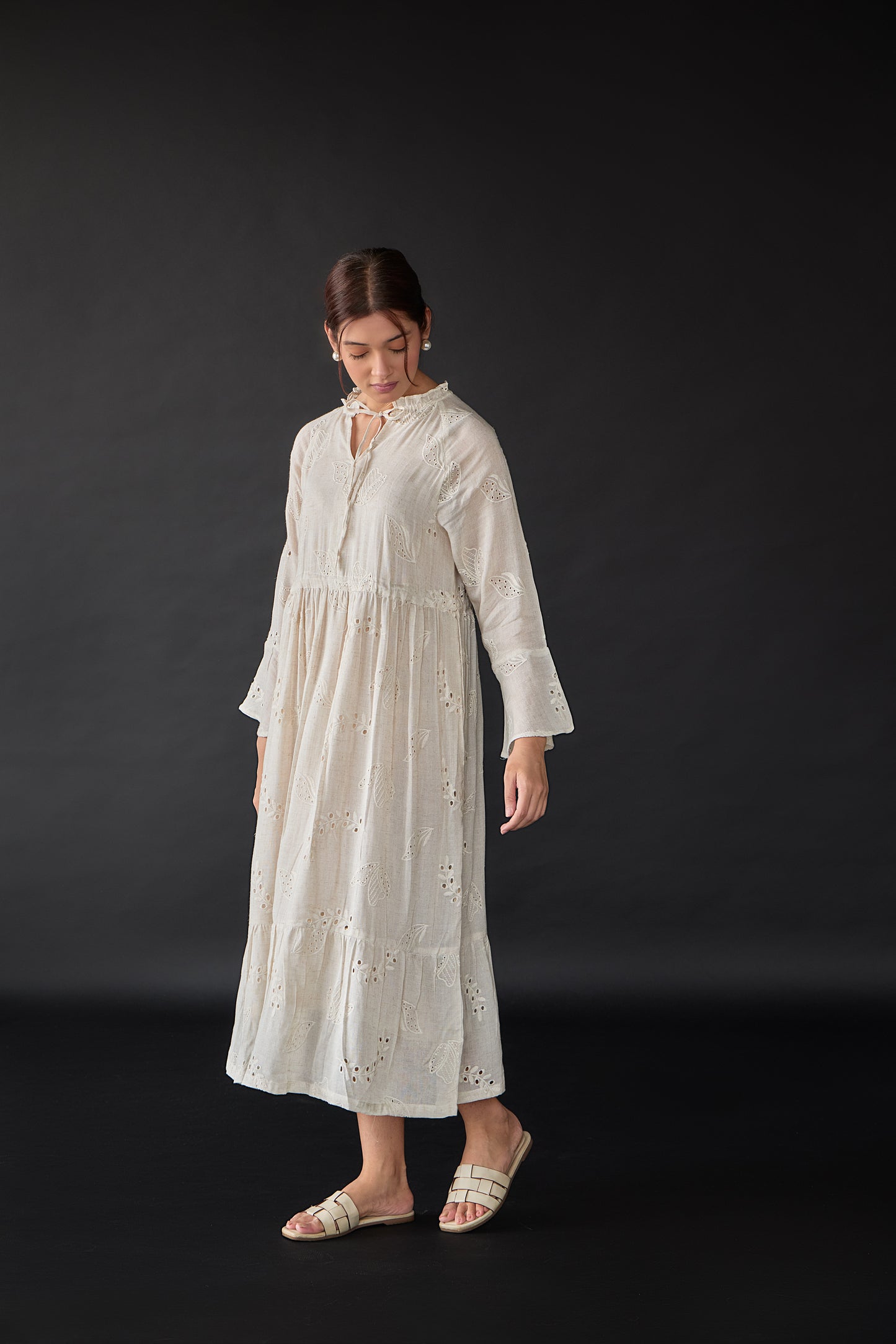 Natural Linen Cutwork Schiffli Dress