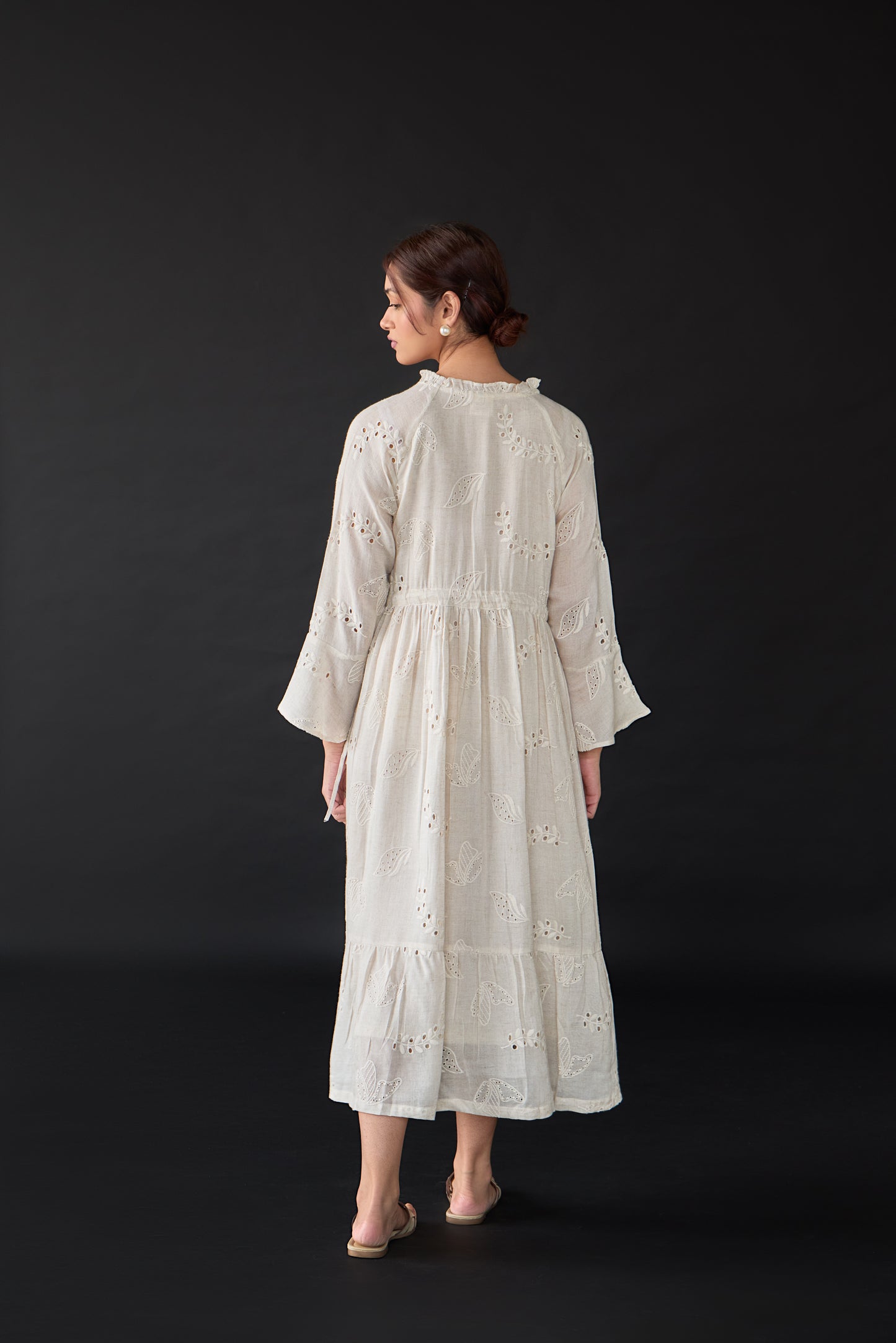 Natural Linen Cutwork Schiffli Dress