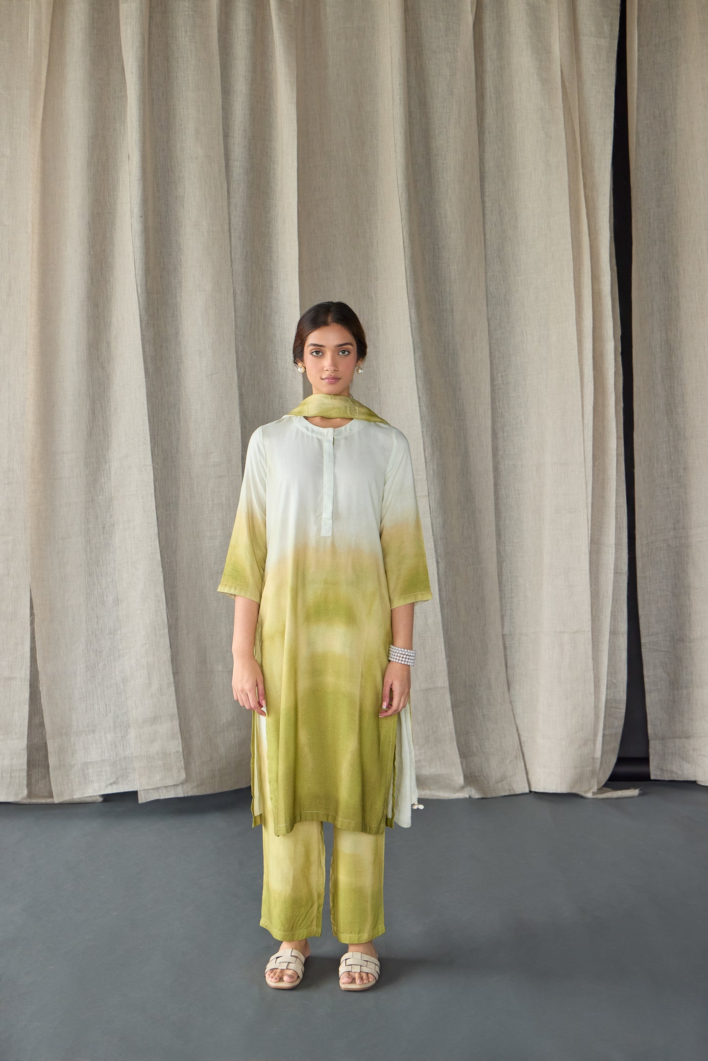 Olive Ombre Linen Kurta Set