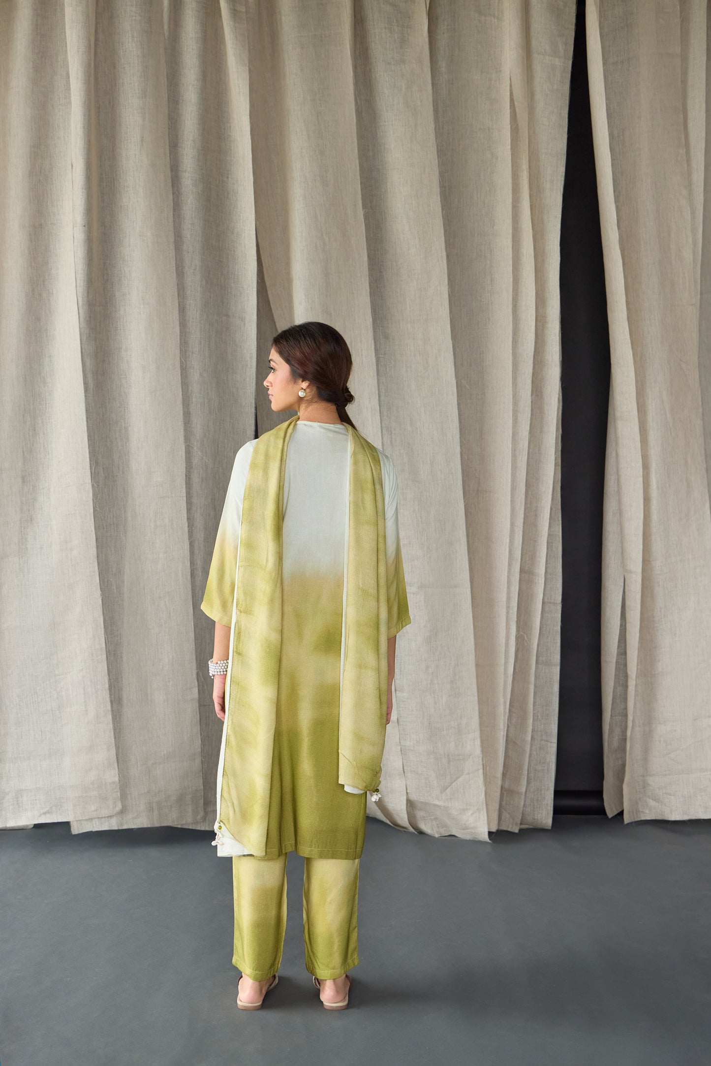 Olive Ombre Linen Kurta Set