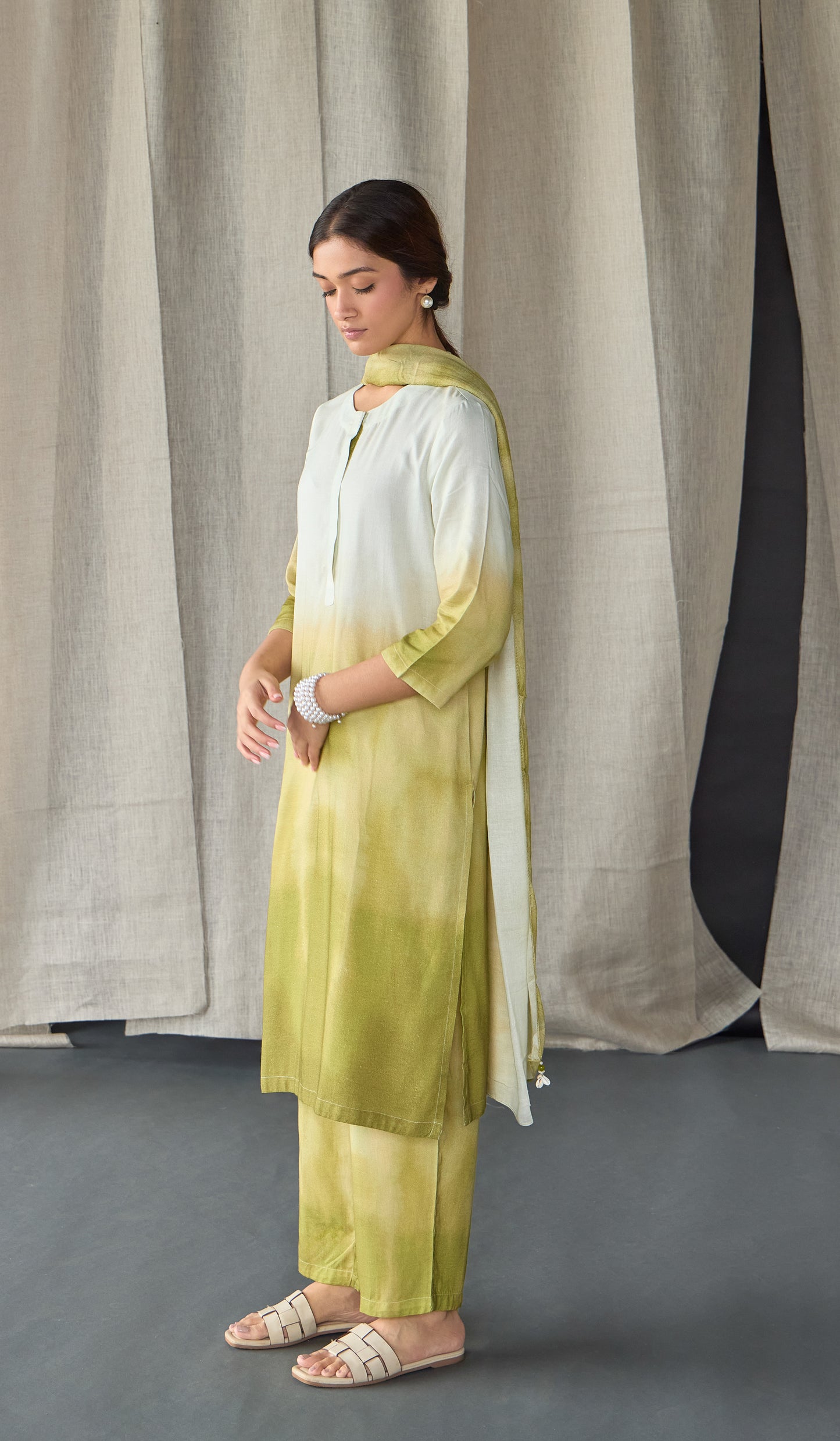 Olive Ombre Linen Kurta Set
