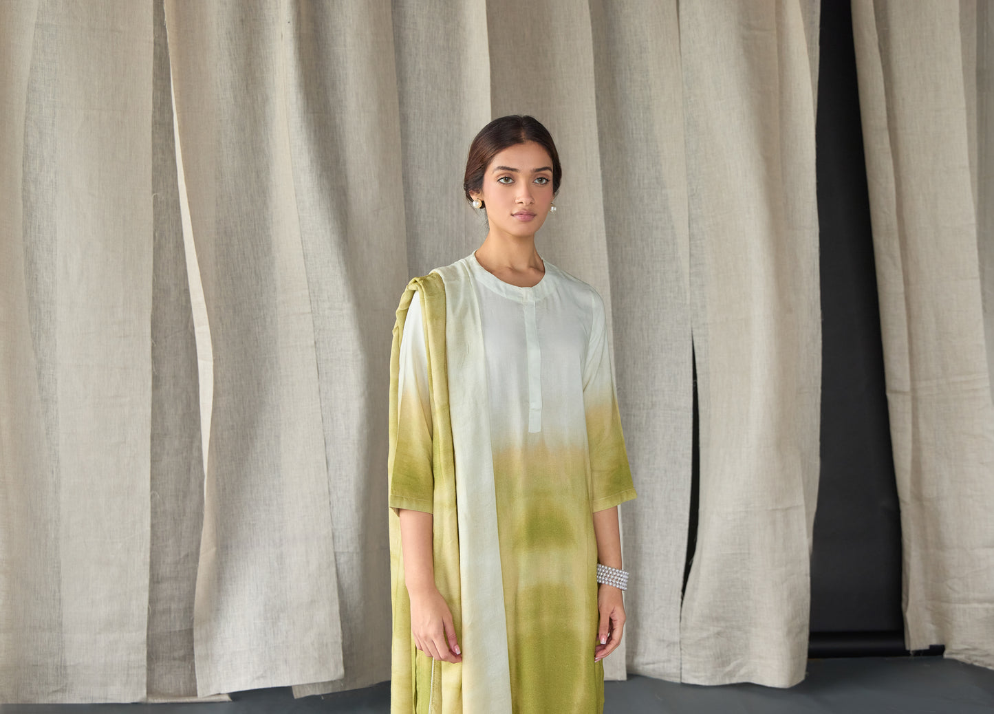 Olive Ombre Linen Kurta Set