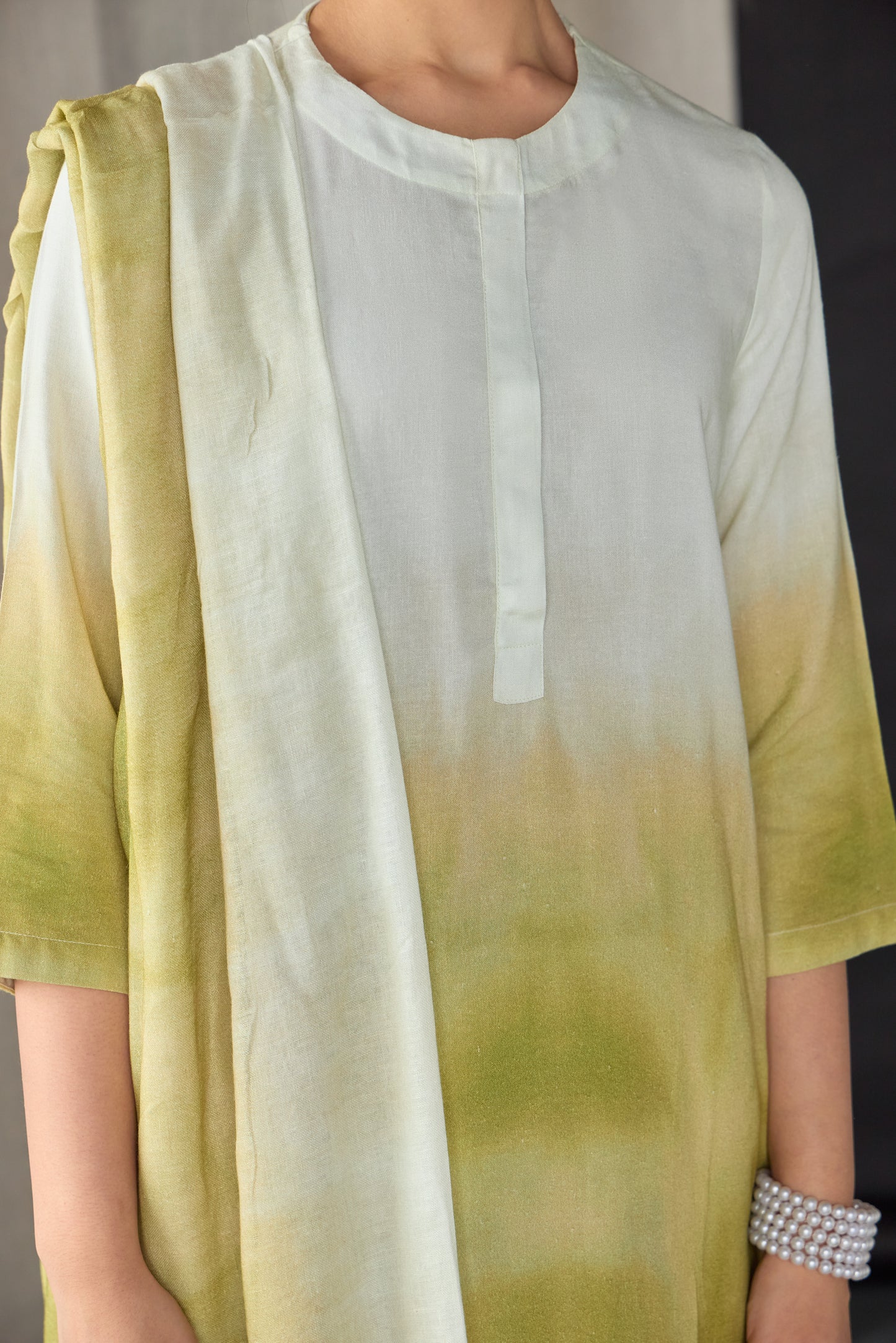 Olive Ombre Linen Kurta Set