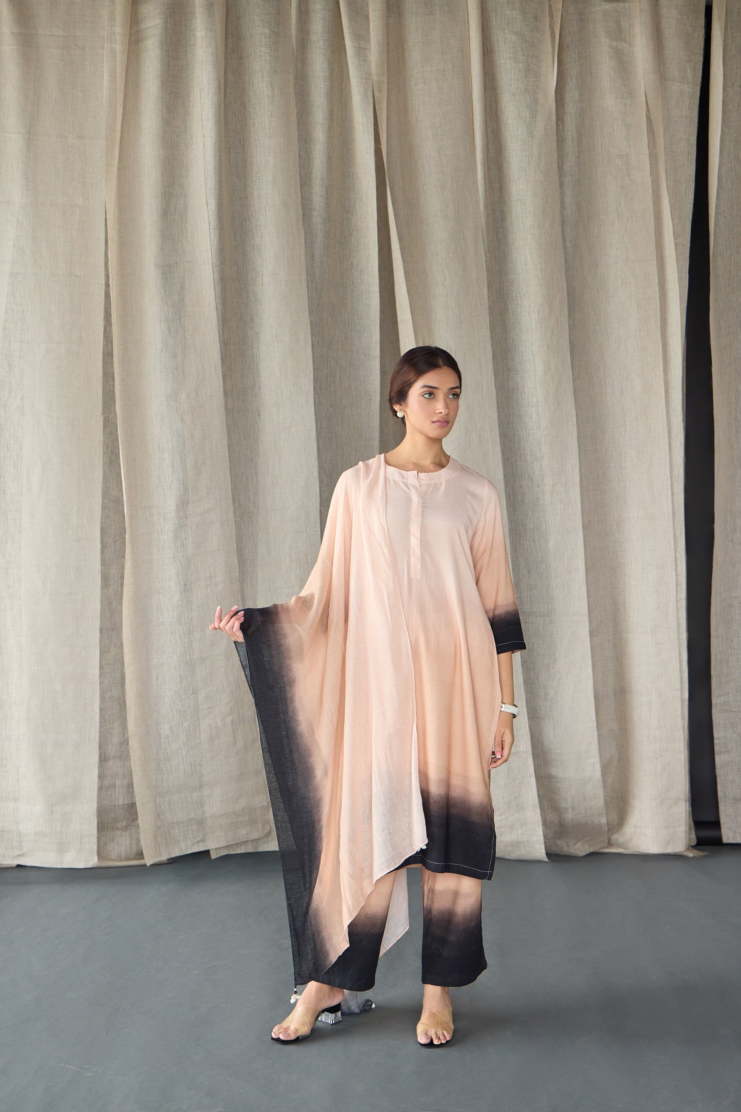Peach Ombre Linen Kurta Set