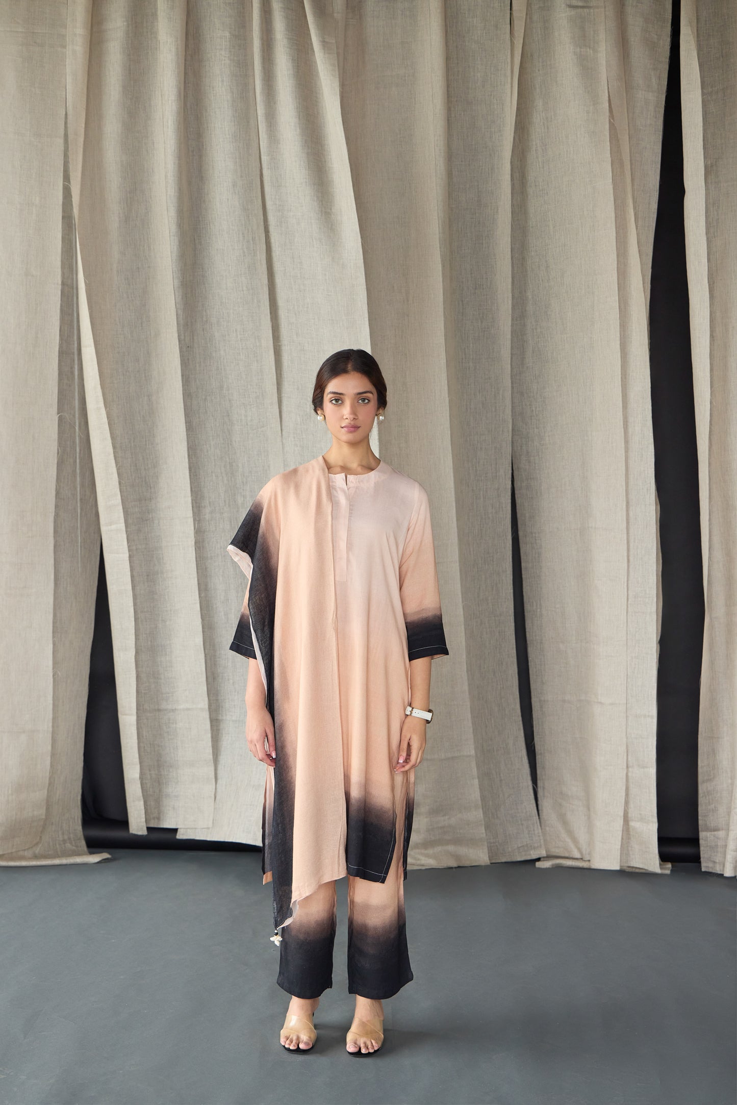Peach Ombre Linen Kurta Set