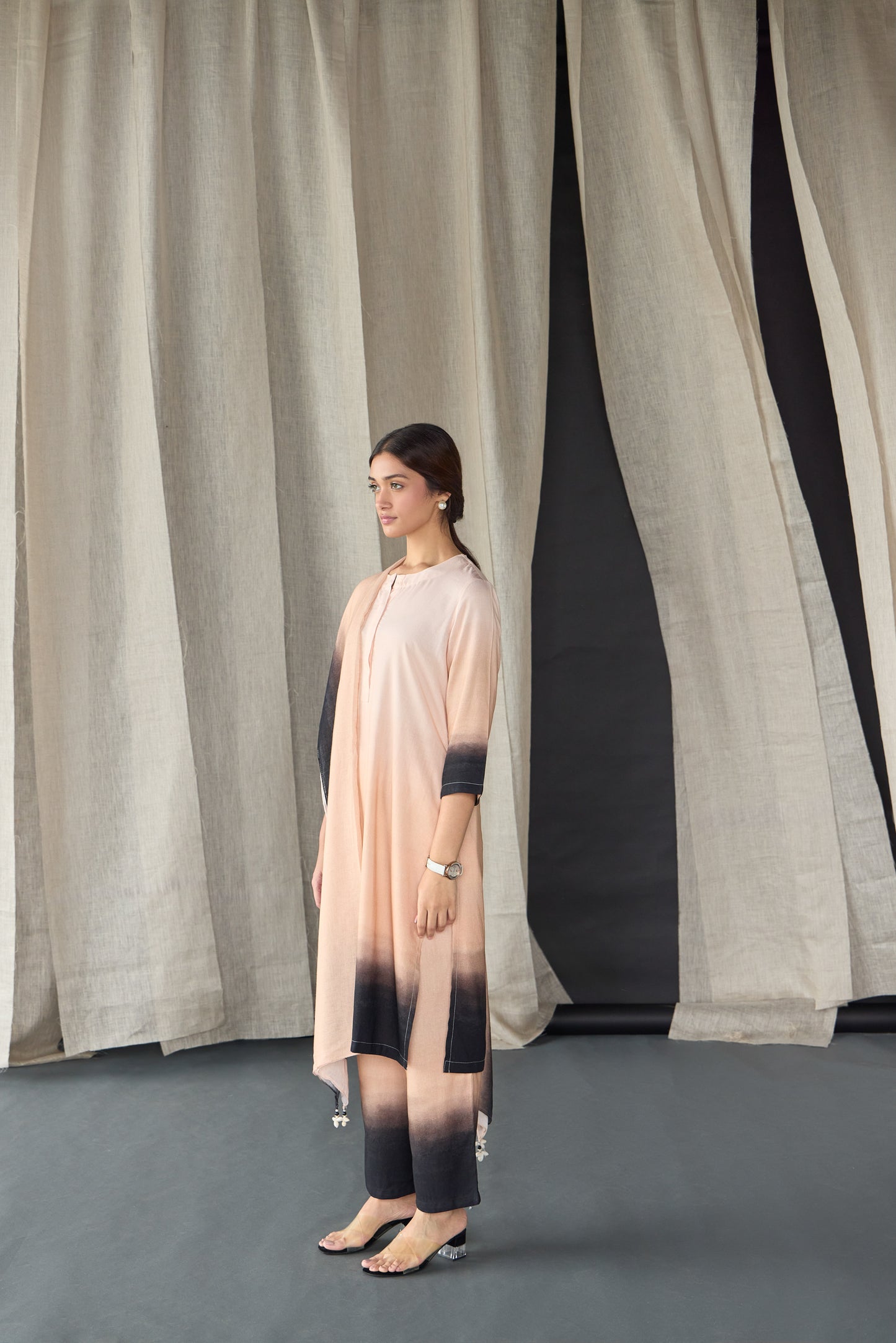 Peach Ombre Linen Kurta Set