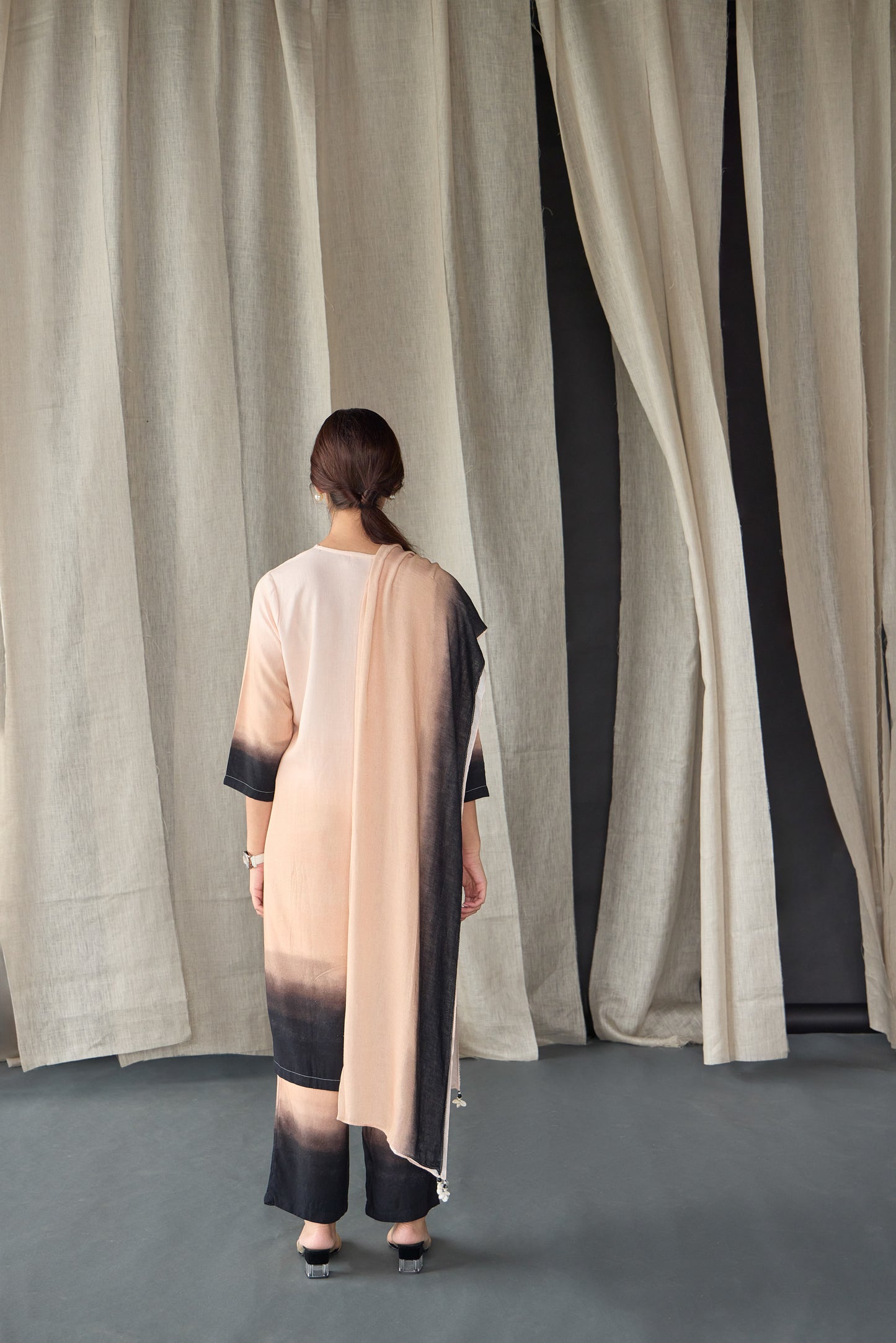 Peach Ombre Linen Kurta Set