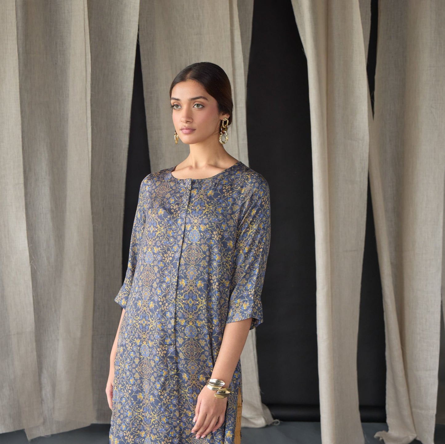 Grey Ajrakh Tencel Kurta