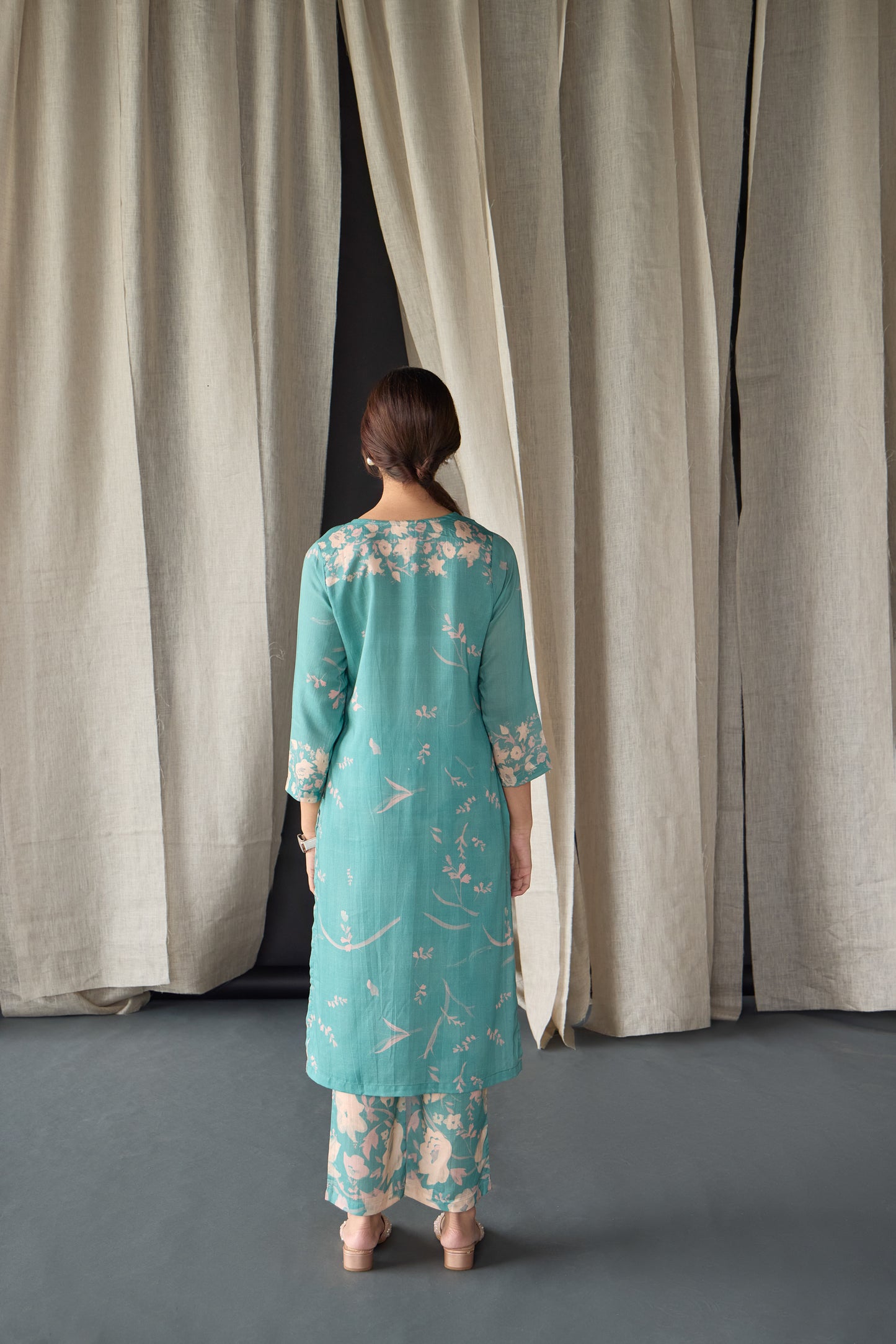 Retro Blue Oakwood Kurta Set ( of 2 )