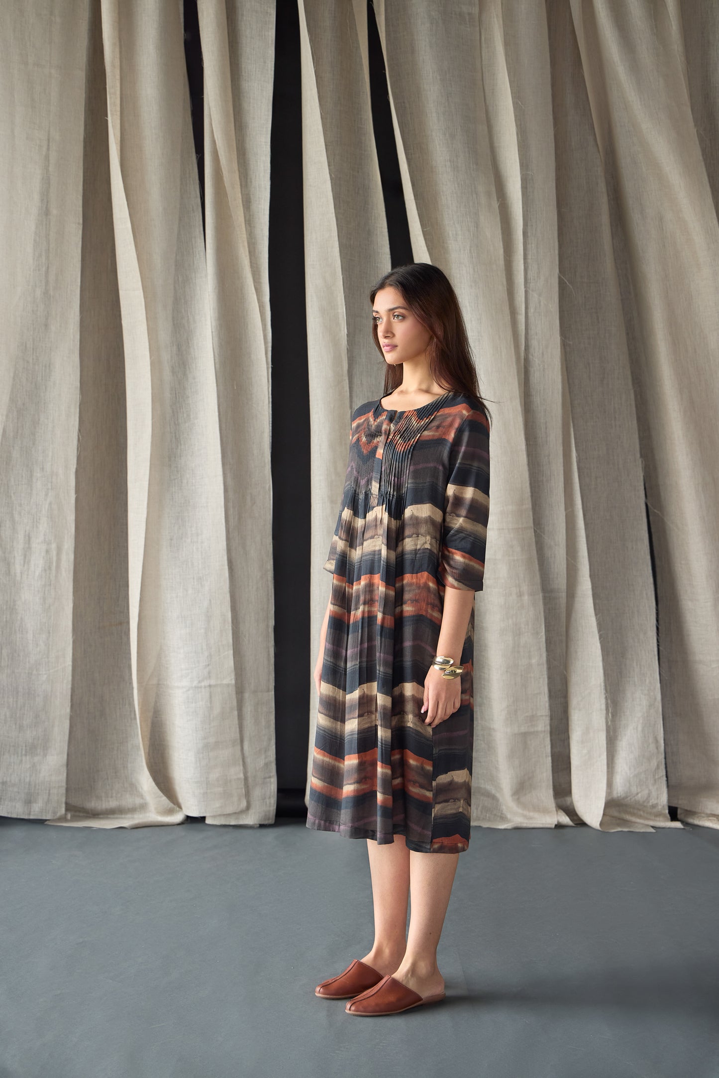 Valley Paint Flowy Silk Dress-Black