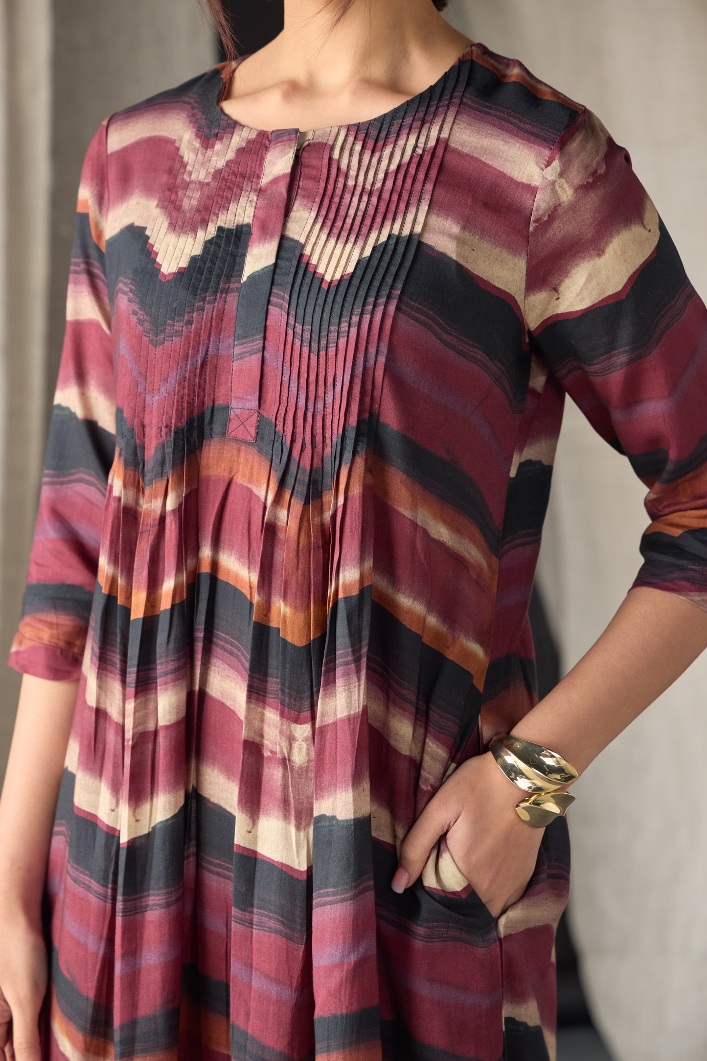 Valley Paint Flowy Silk Dress-Maroon