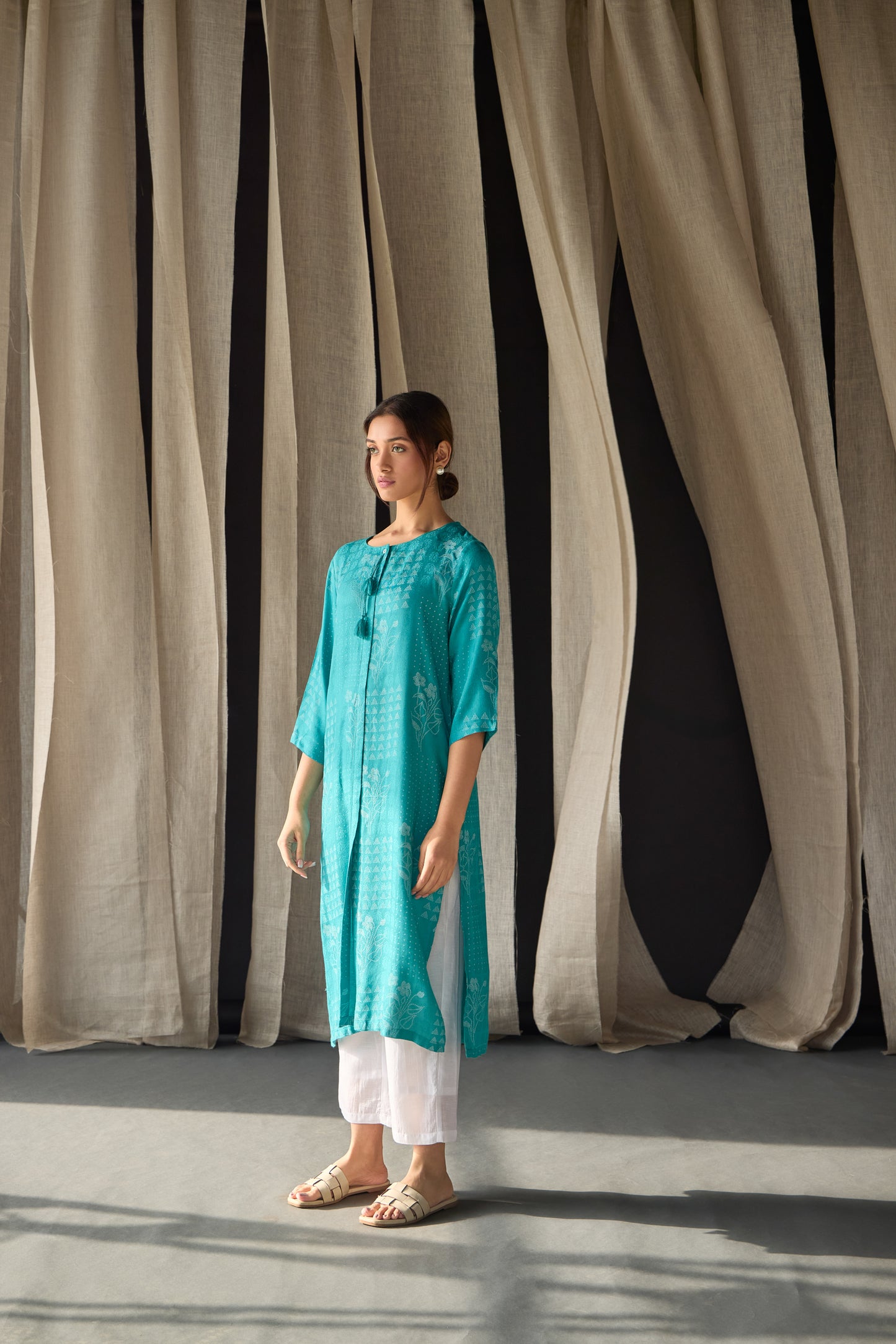 Blue Ecovero Jacquard Kurta