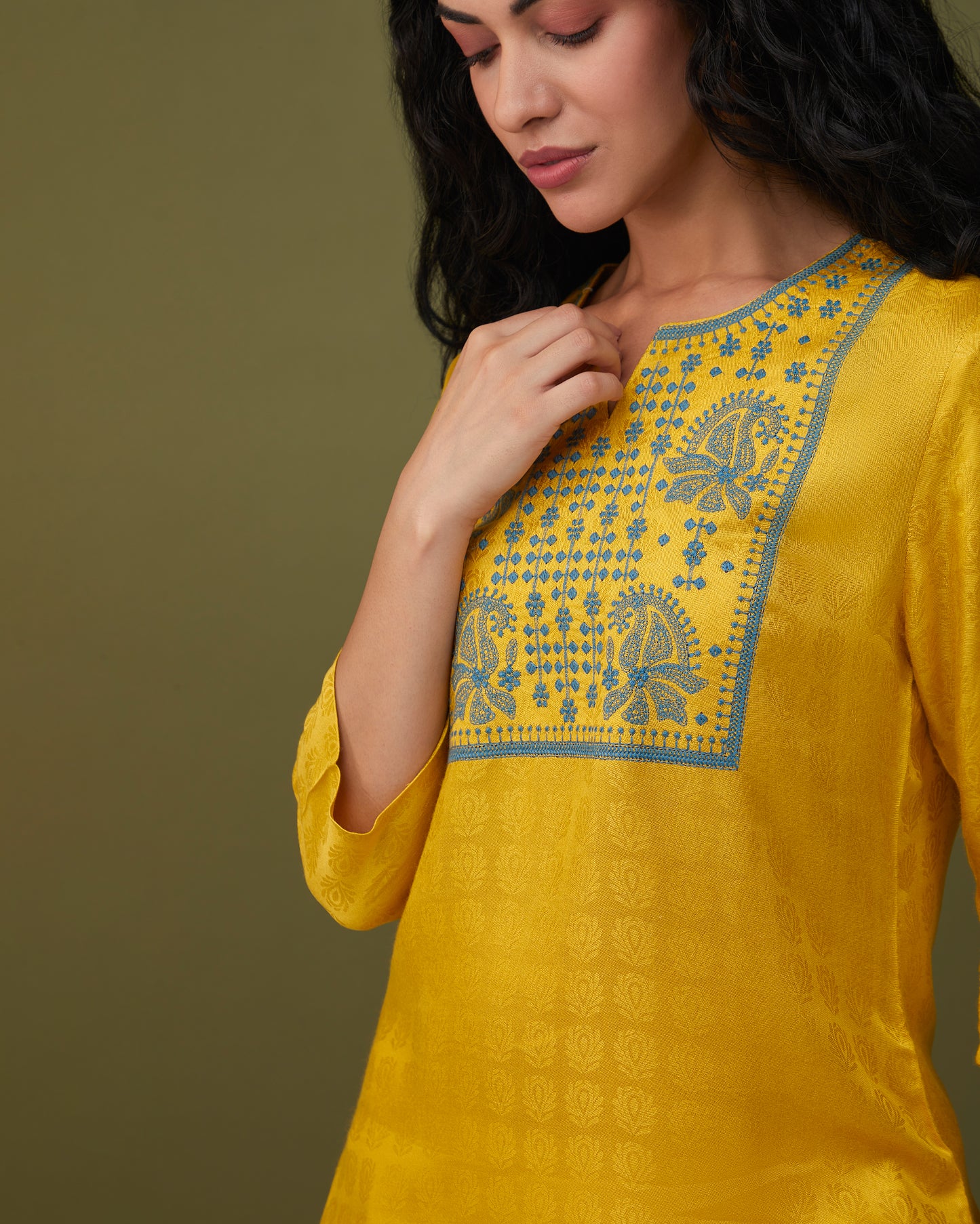 Yellow Jacquard Embroidered Tunic