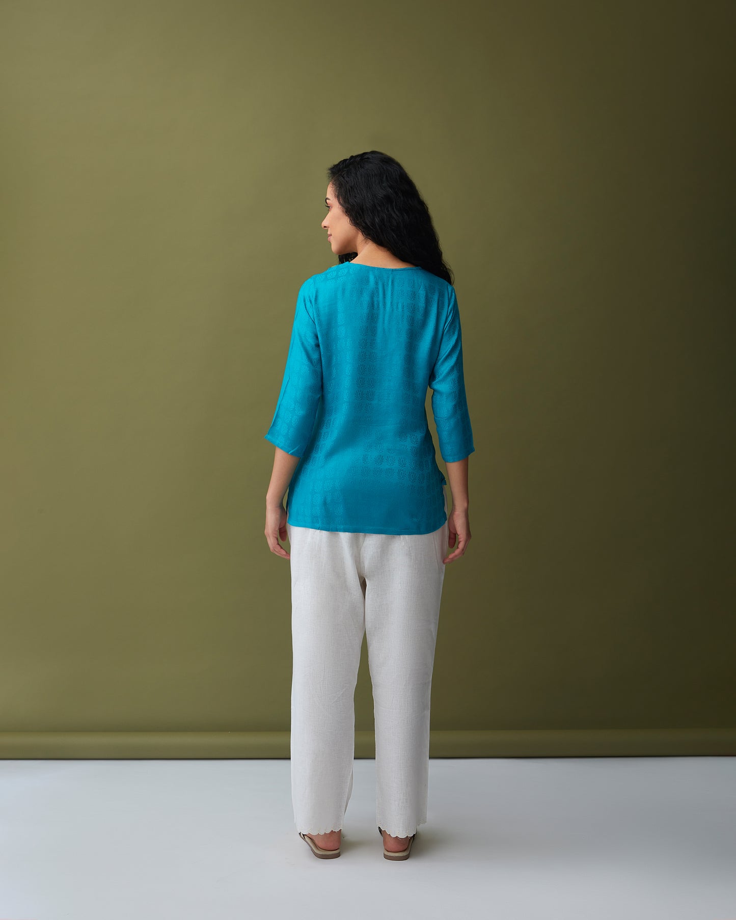 Turquoise Jacquard Embroidered Tunic