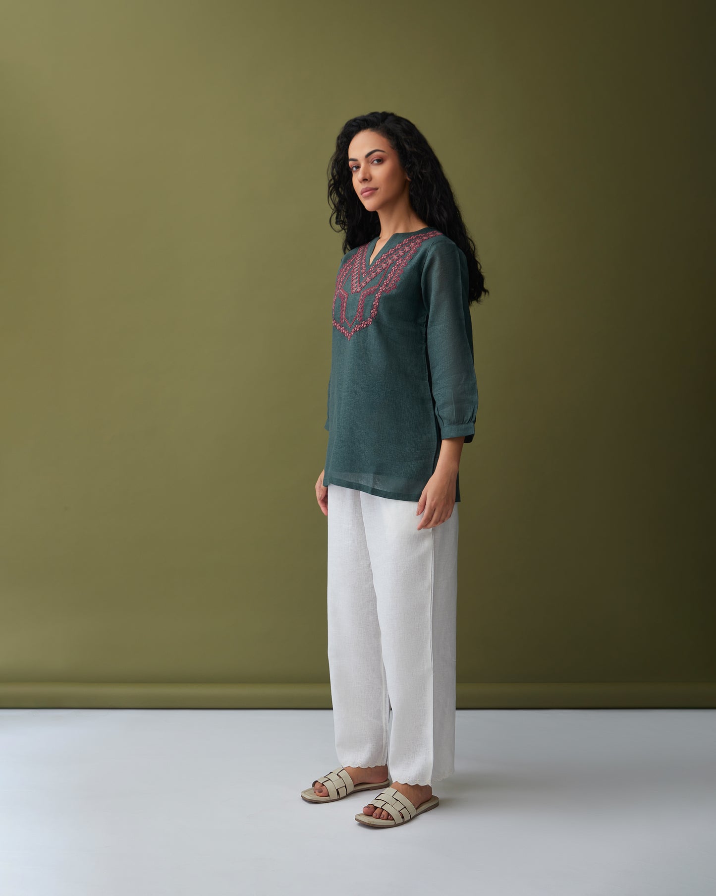 Karigiri Olive Linen Tunic