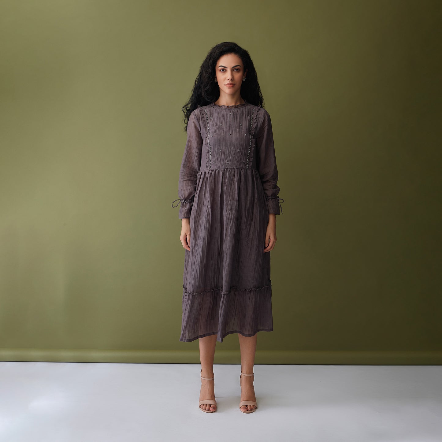 Vegan Cupro Crinkle Grey Dress