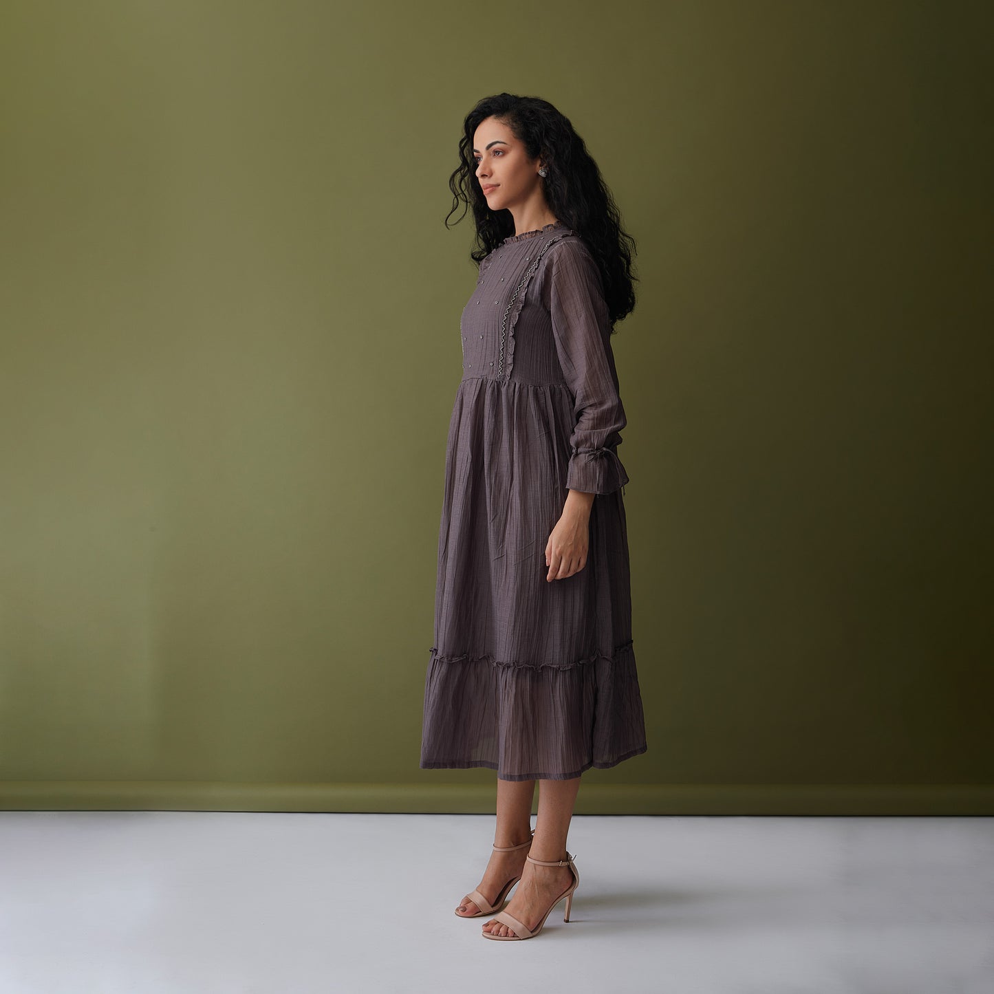 Vegan Cupro Crinkle Grey Dress