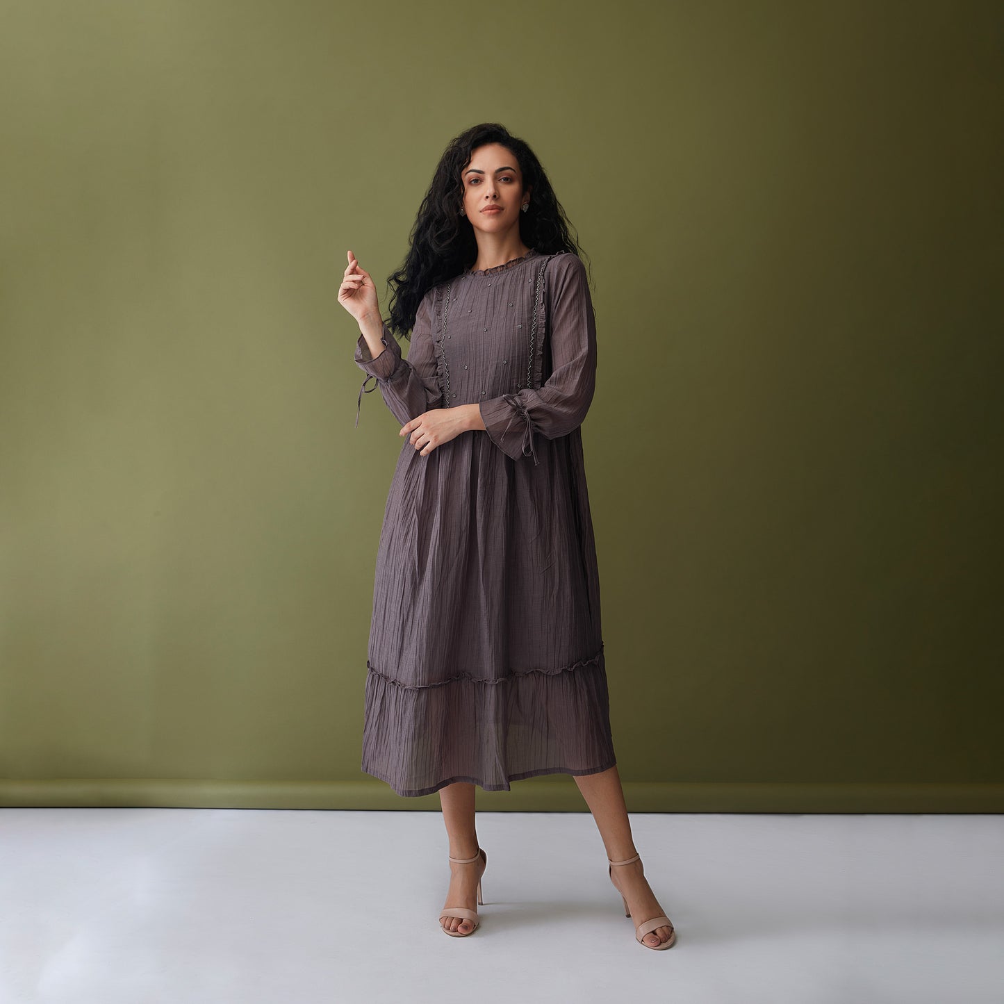Vegan Cupro Crinkle Grey Dress