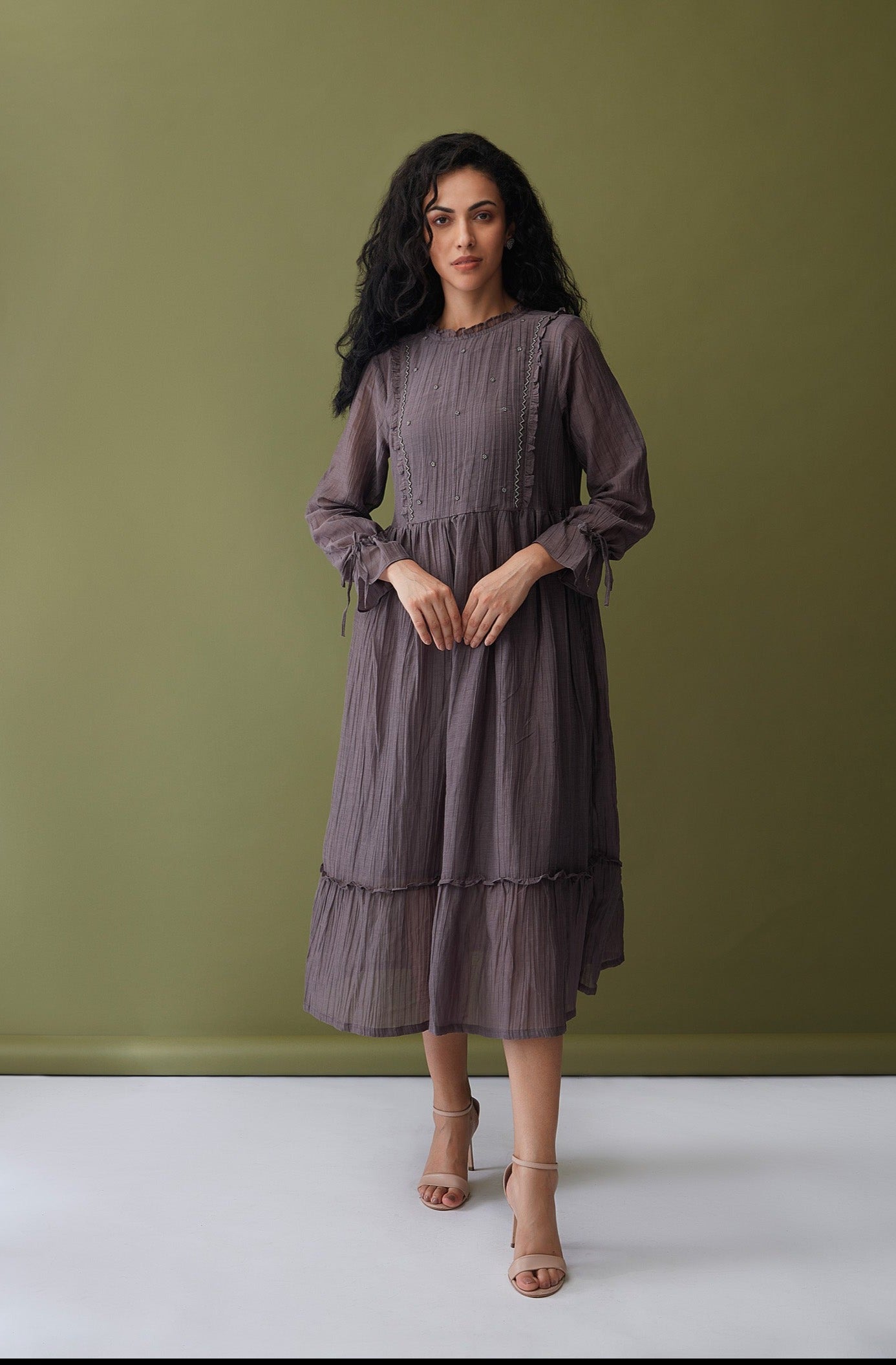 Vegan Cupro Crinkle Grey Dress
