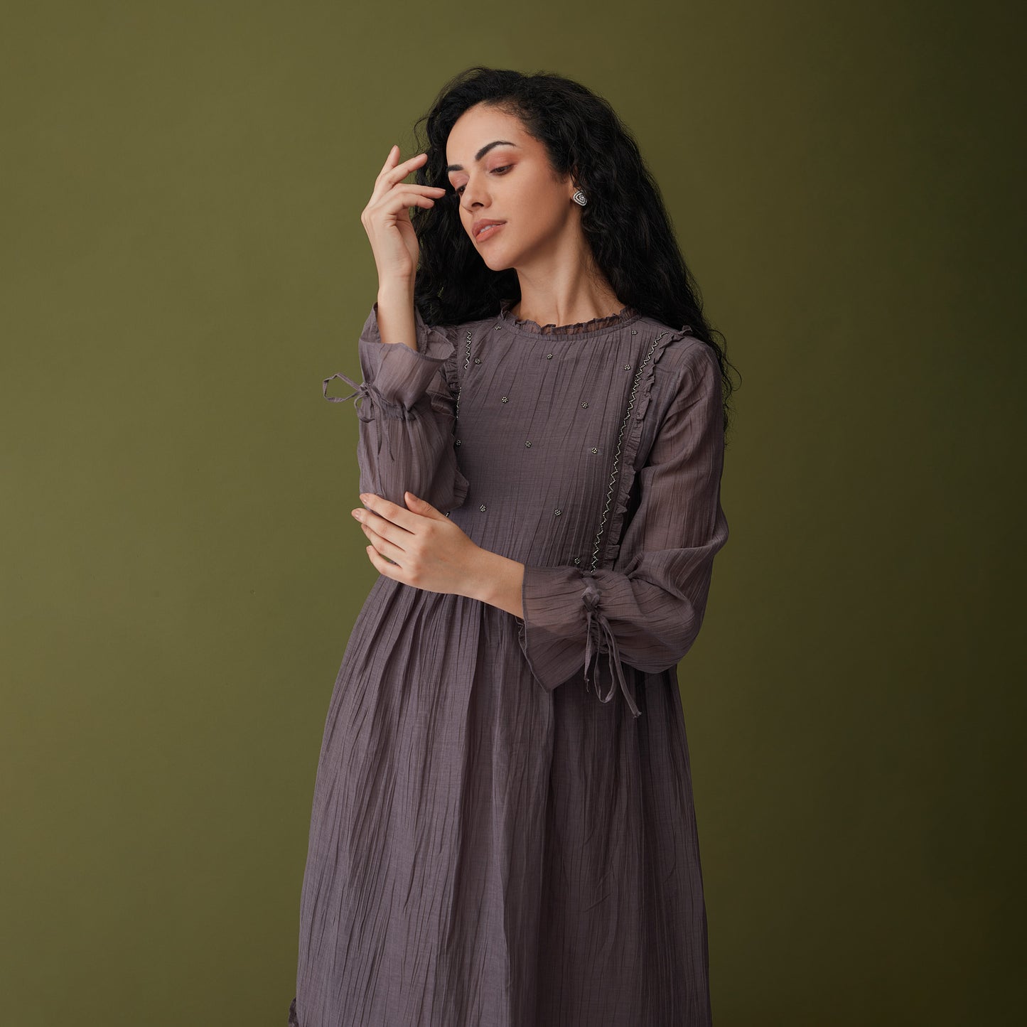 Vegan Cupro Crinkle Grey Dress