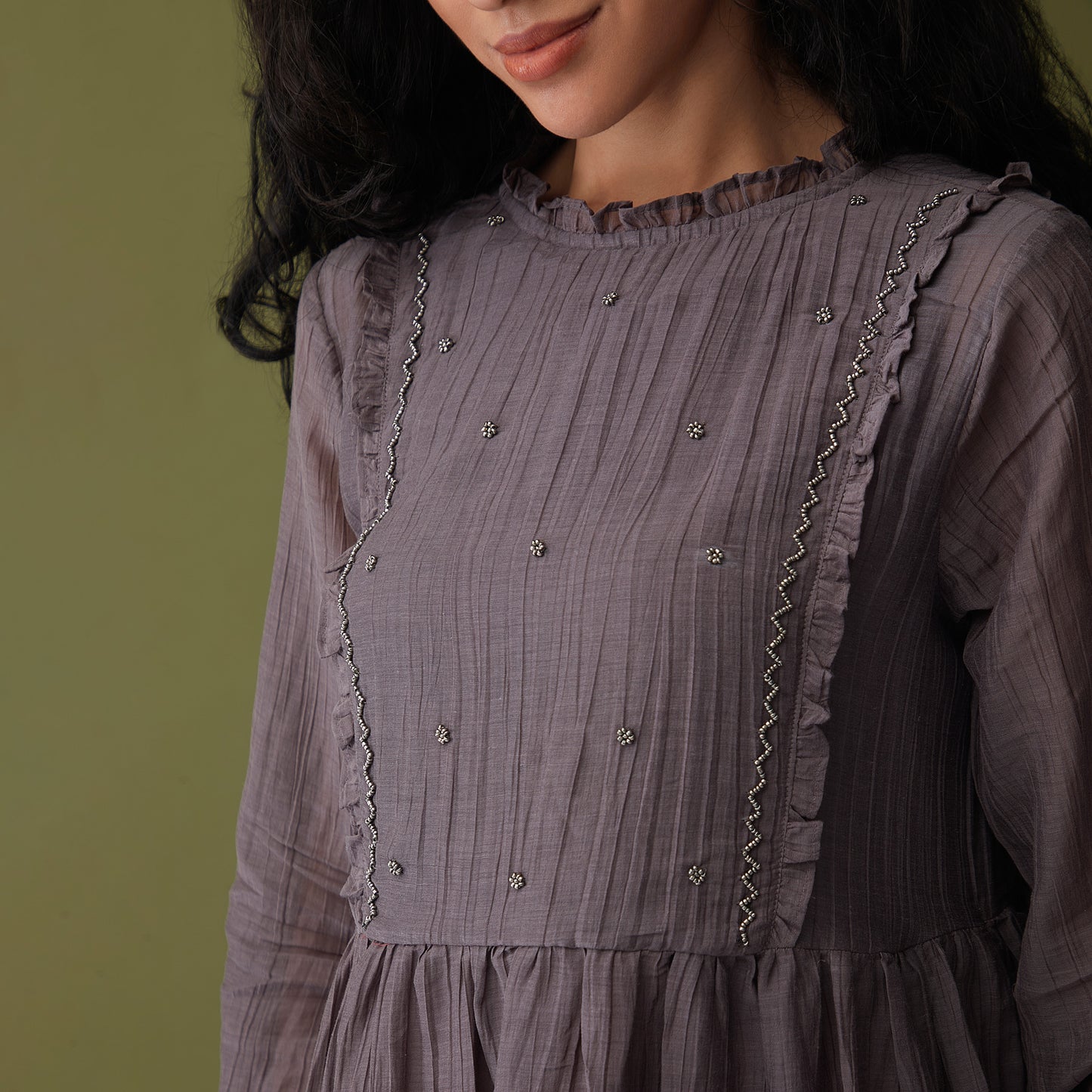 Vegan Cupro Crinkle Grey Dress