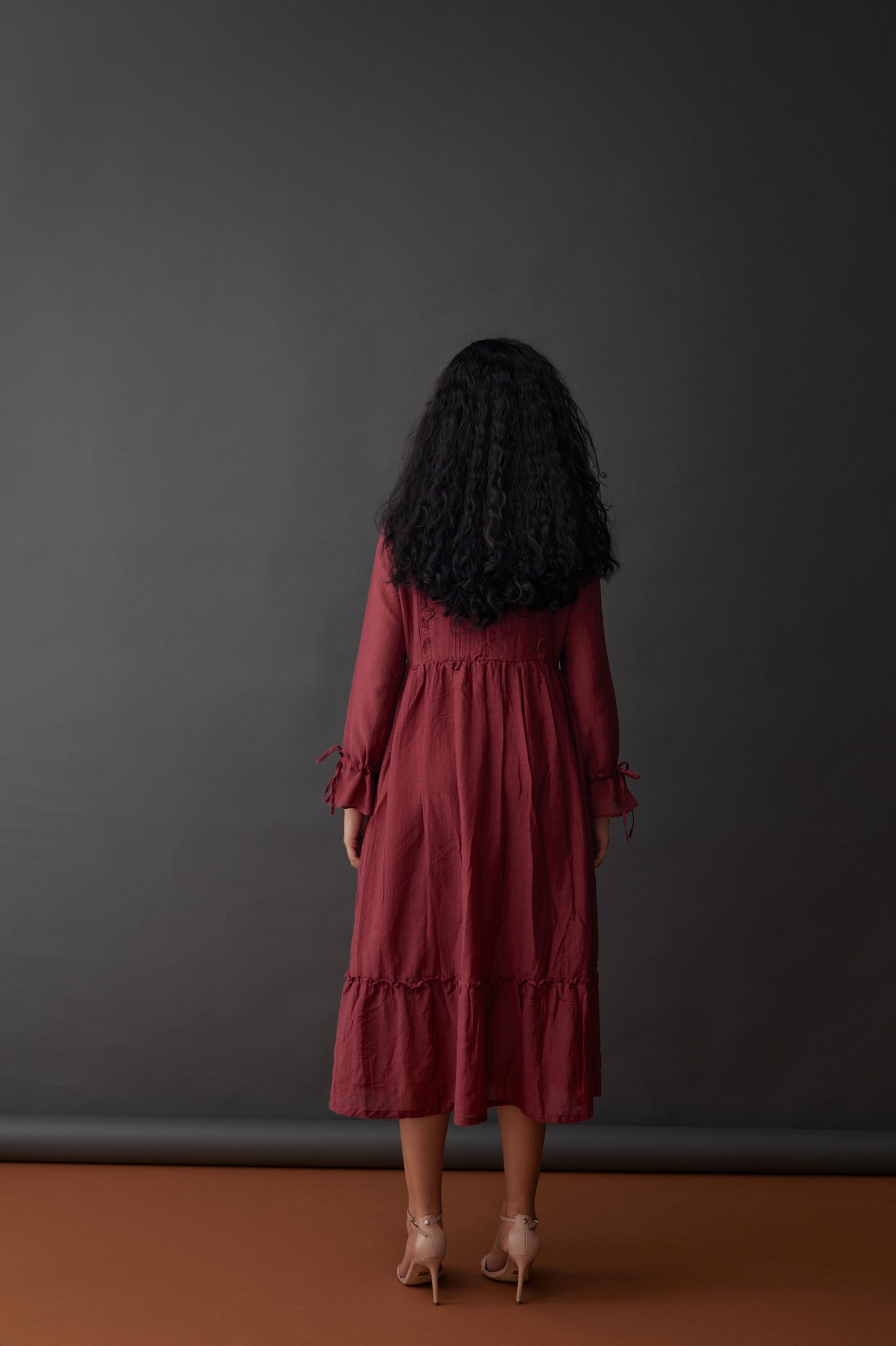 Vegan Cupro Crinkle Plum Red Dress