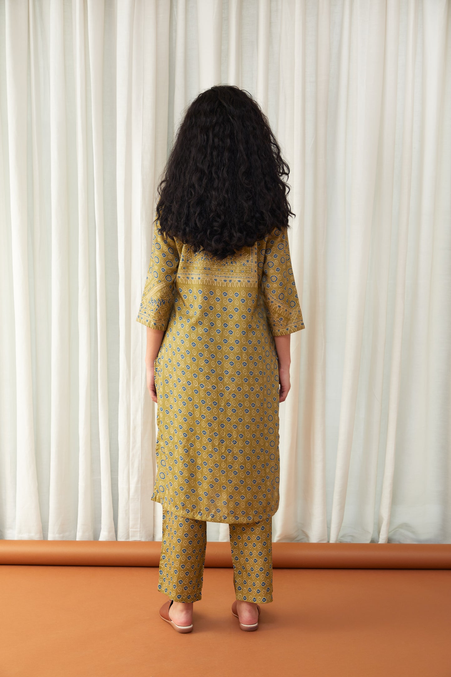 Bay Leaf Ajrakh Tencel Kurta with Farshi Pants