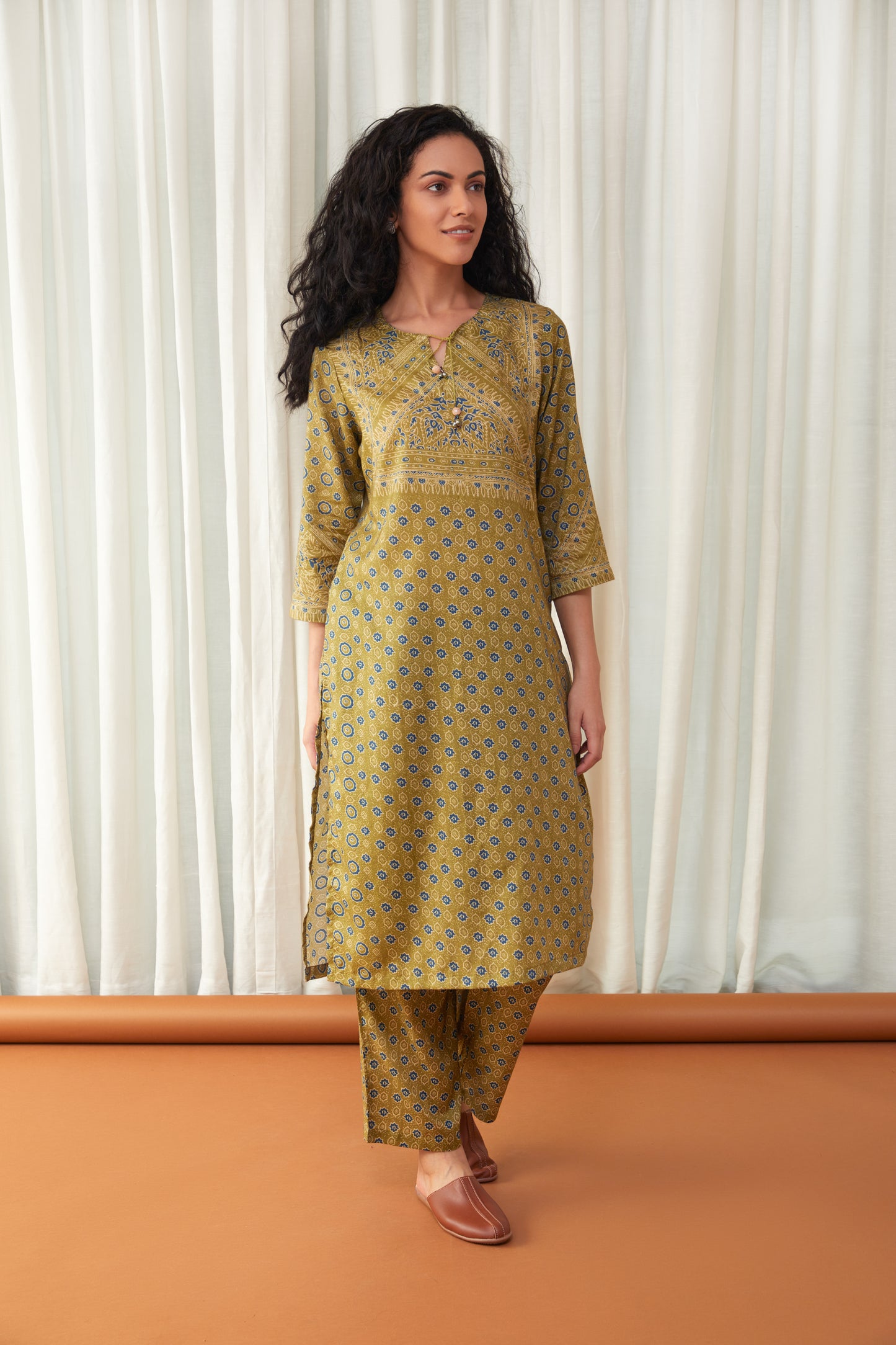 Bay Leaf Ajrakh Tencel Kurta with Farshi Pants