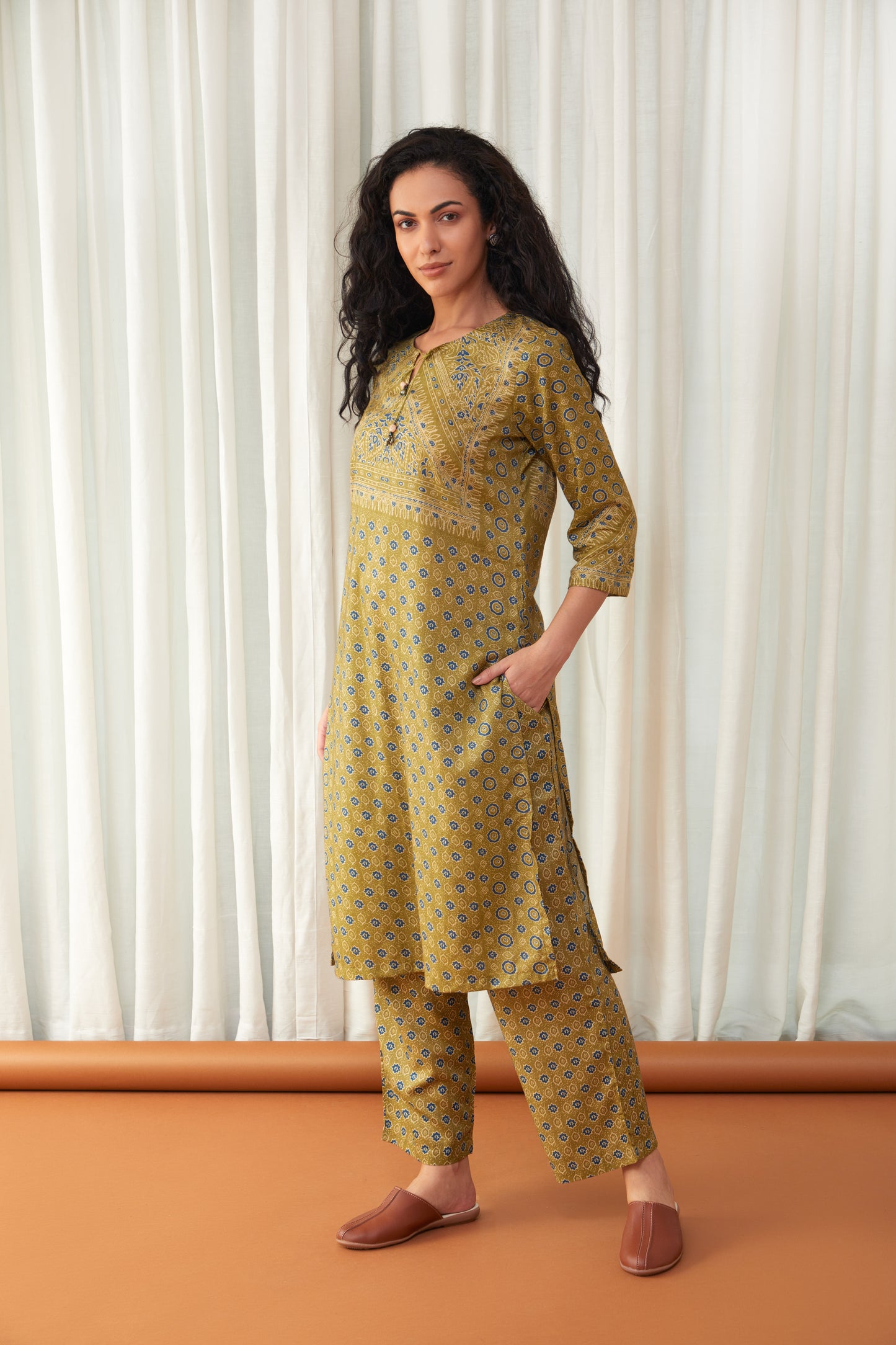Bay Leaf Ajrakh Tencel Kurta with Farshi Pants