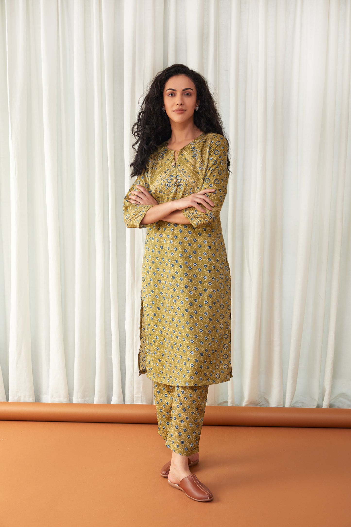 Bay Leaf Ajrakh Tencel Kurta with Farshi Pants