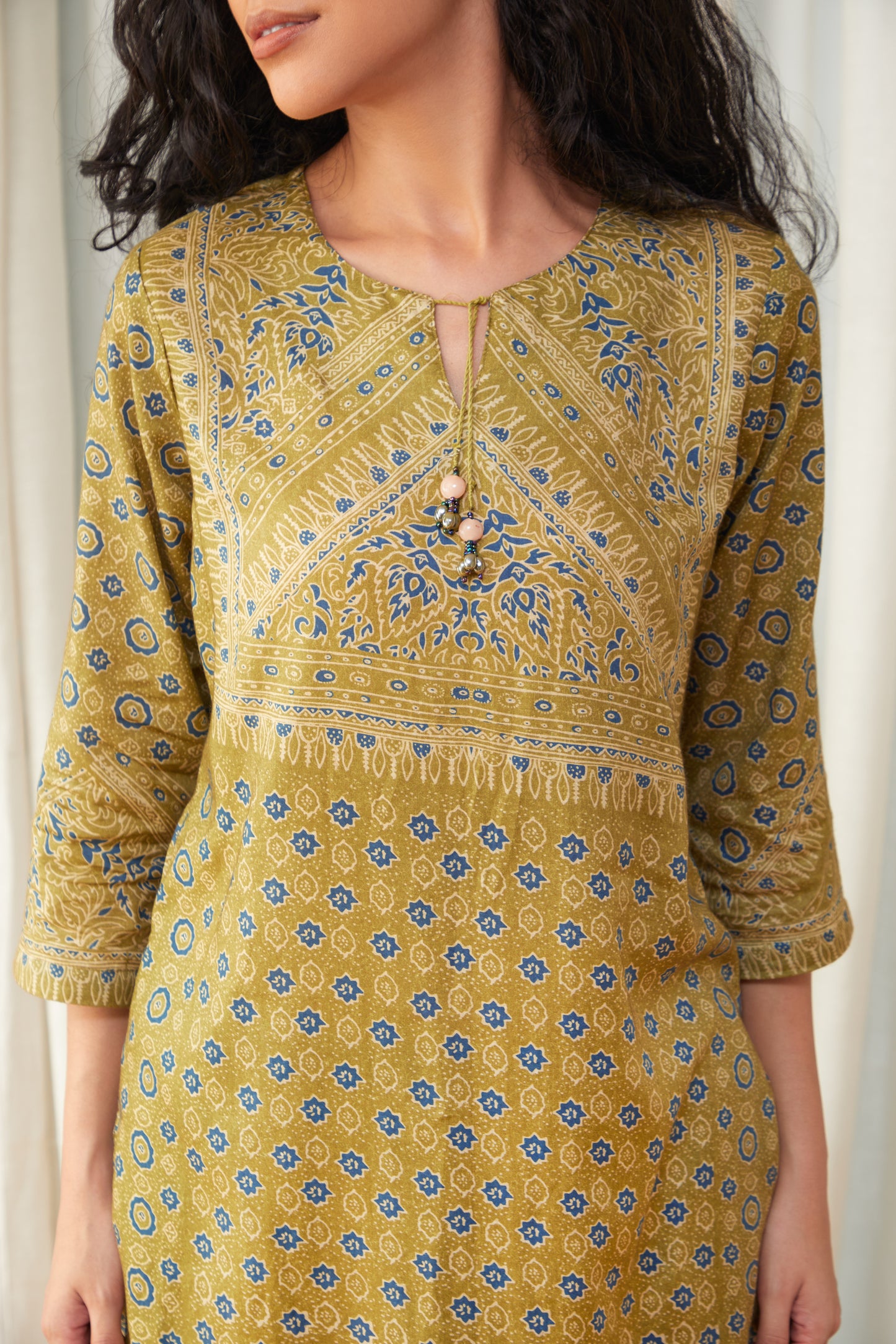 Bay Leaf Ajrakh Tencel Kurta with Farshi Pants