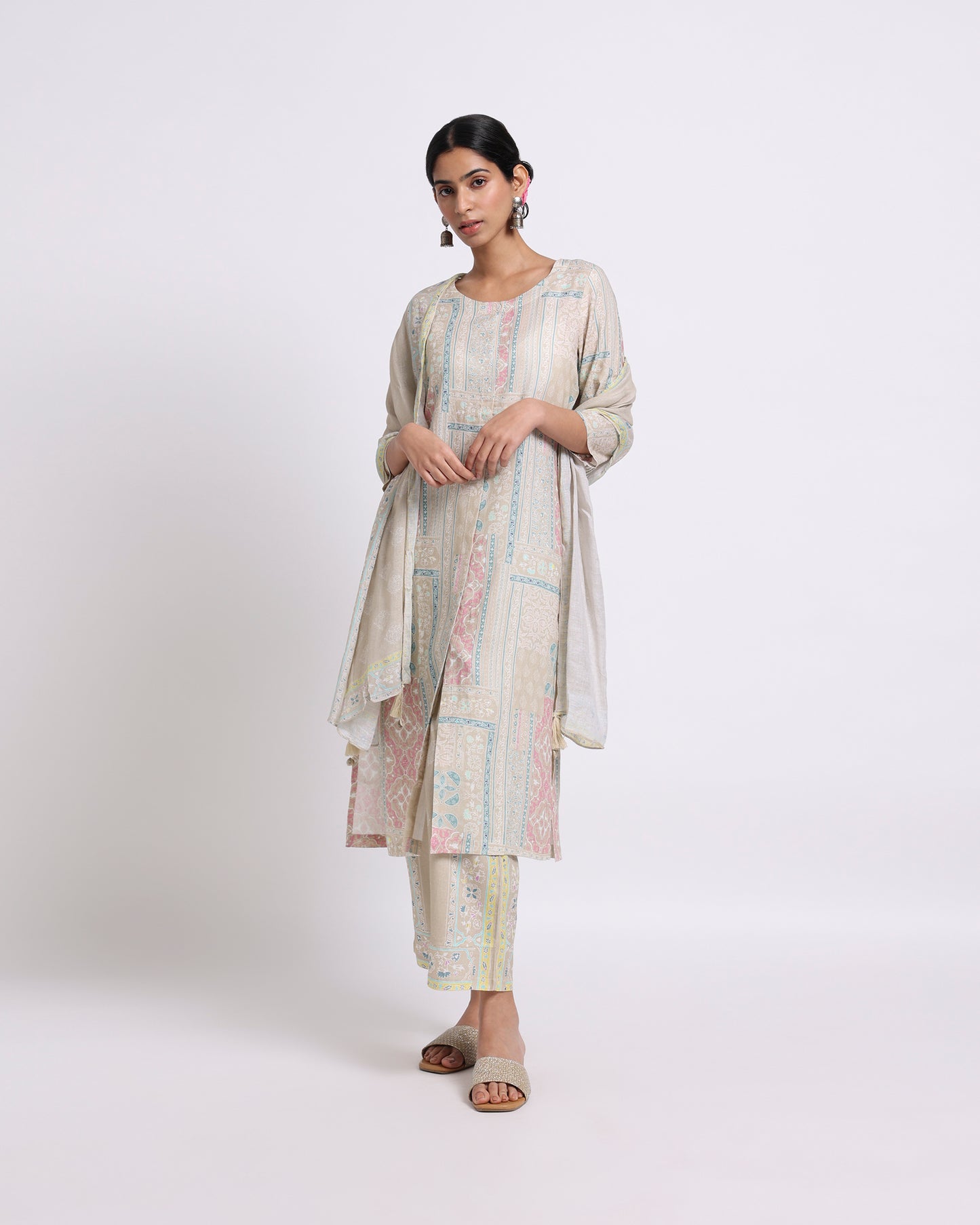 Beige Grace Linen Kurta Set