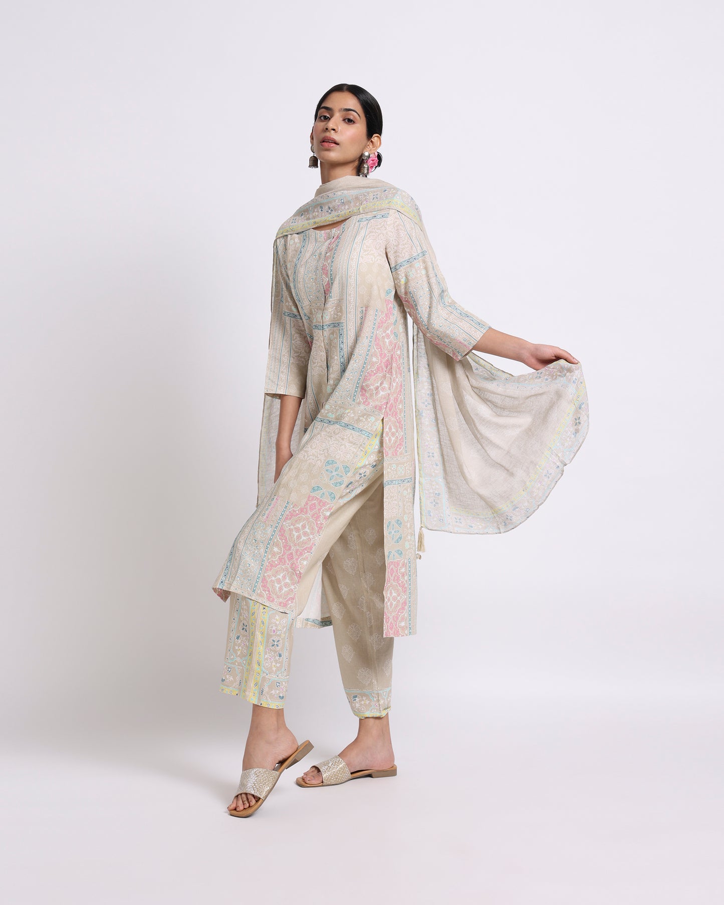 Beige Grace Linen Kurta Set