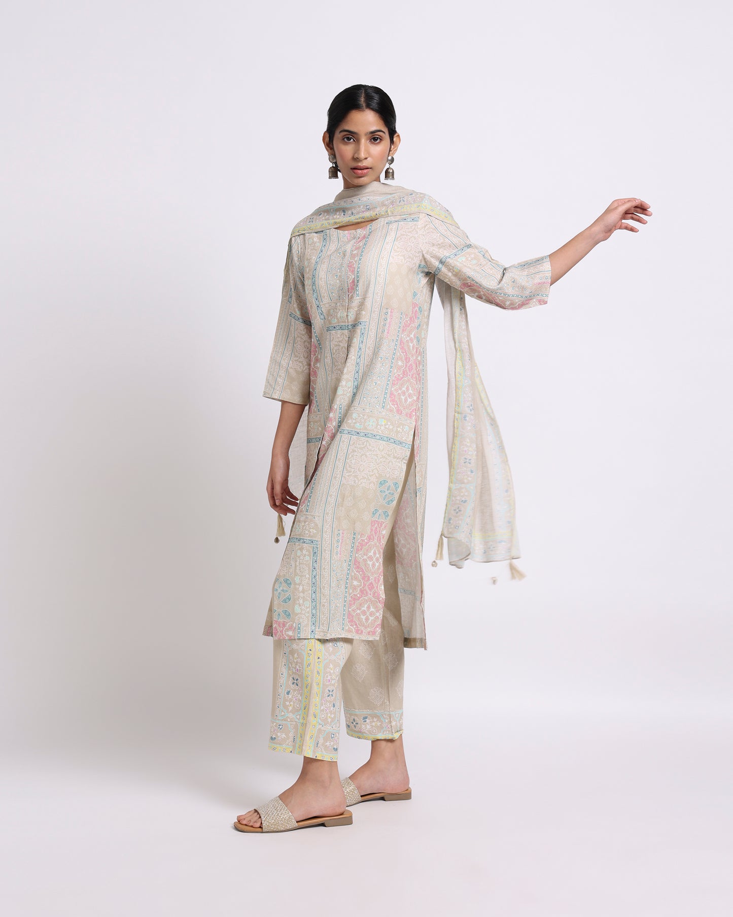 Beige Grace Linen Kurta Set