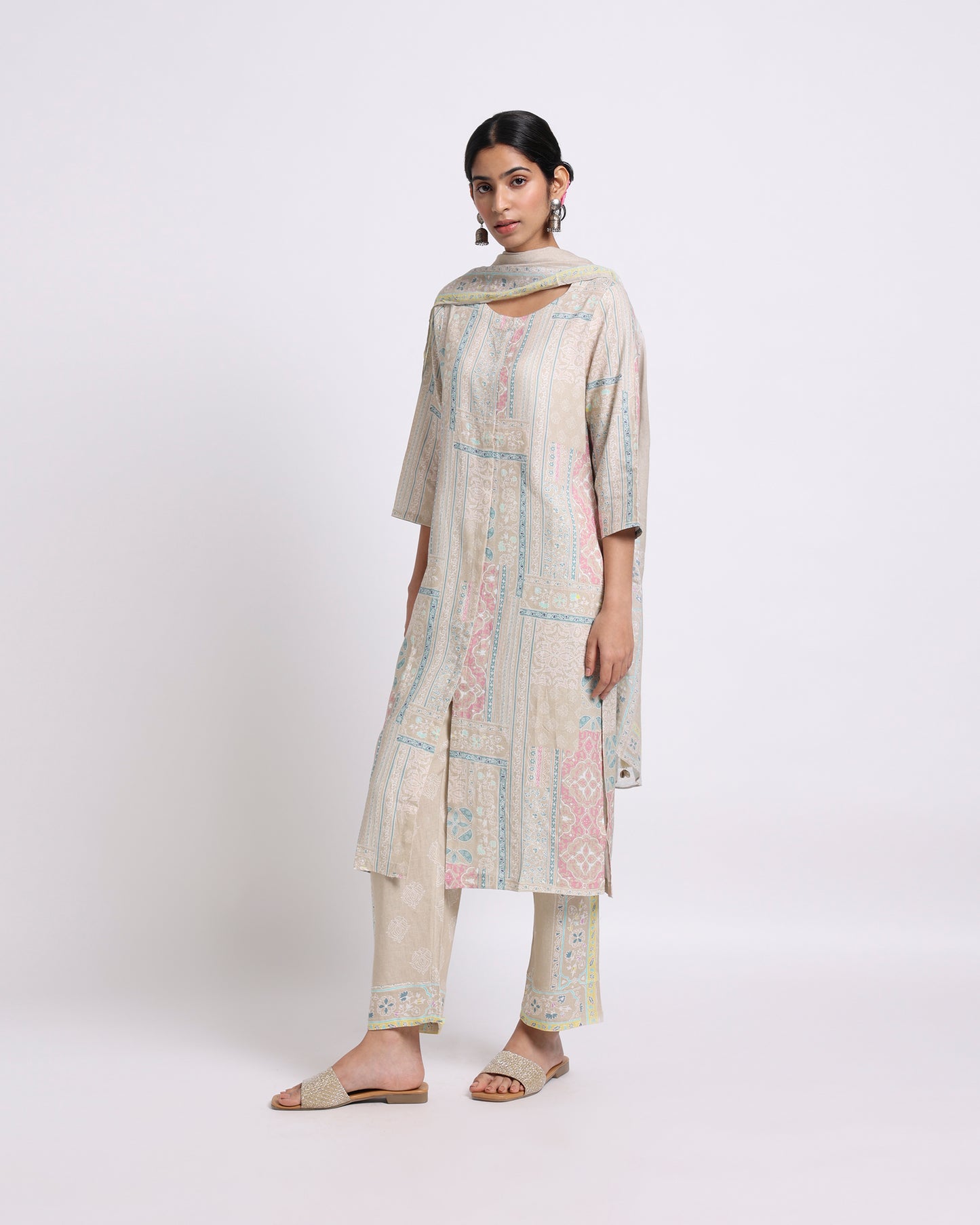 Beige Grace Linen Kurta Set