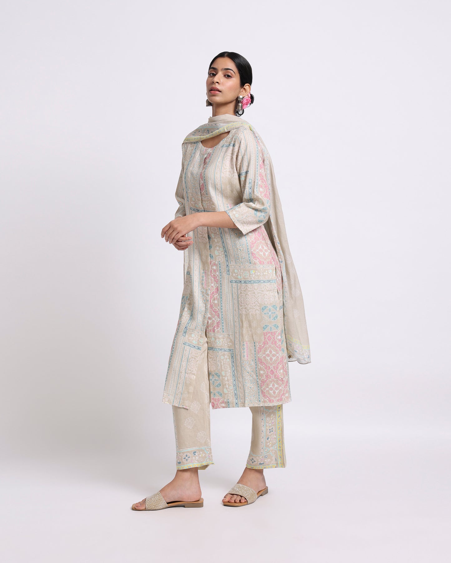 Beige Grace Linen Kurta Set