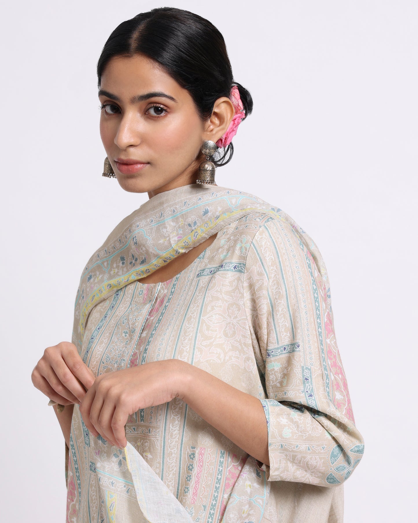 Beige Grace Linen Kurta Set
