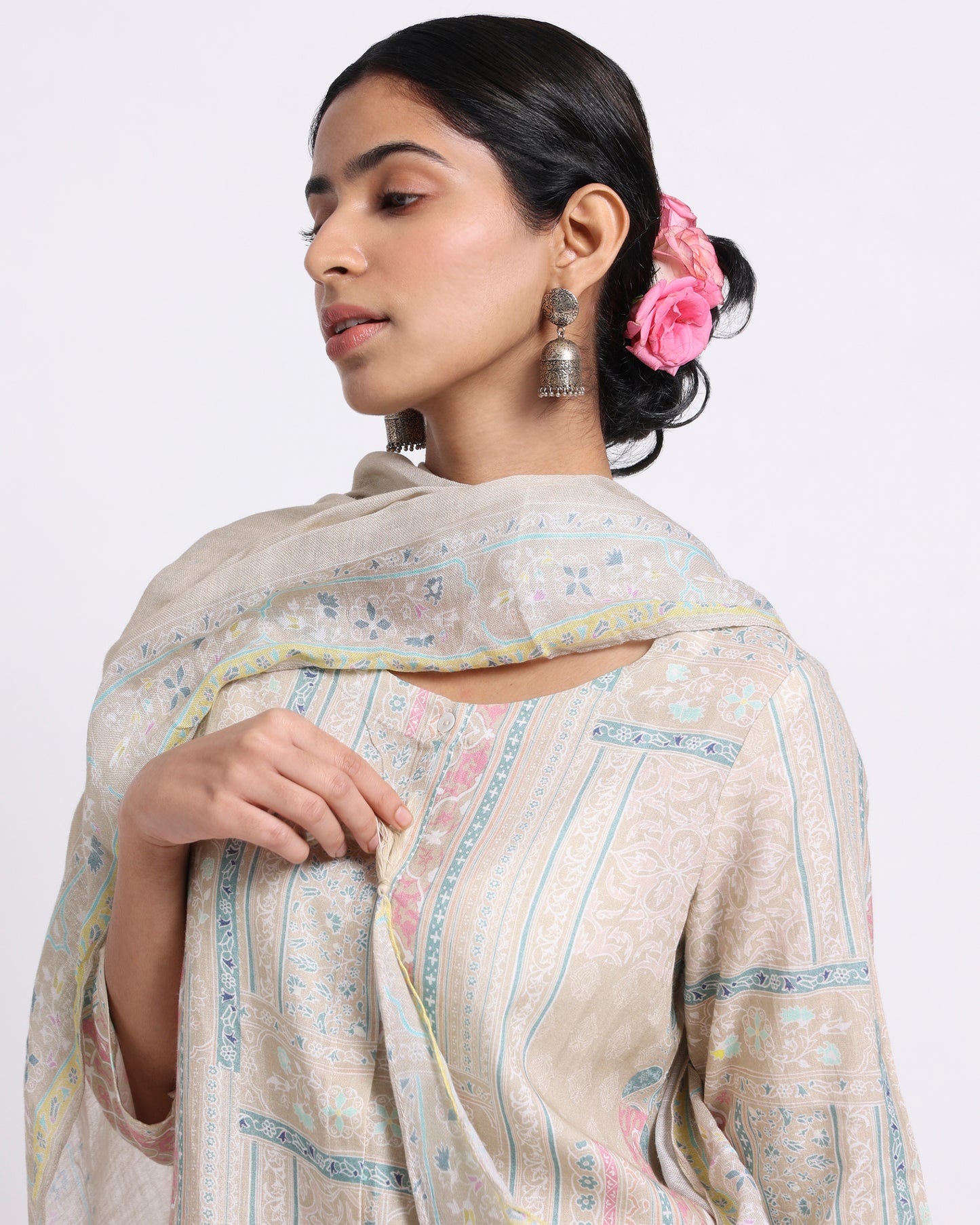 Beige Grace Linen Kurta Set