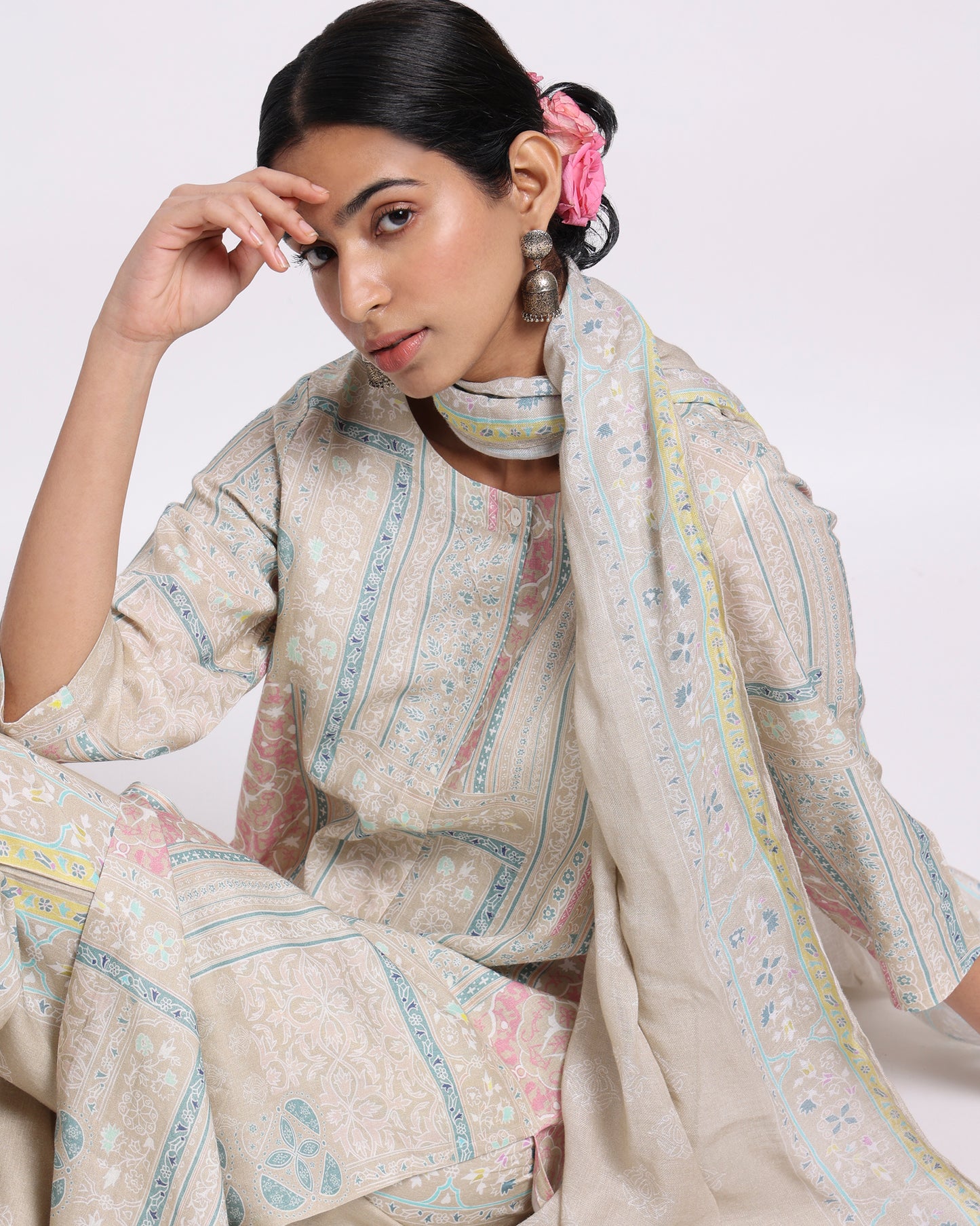 Beige Grace Linen Kurta Set