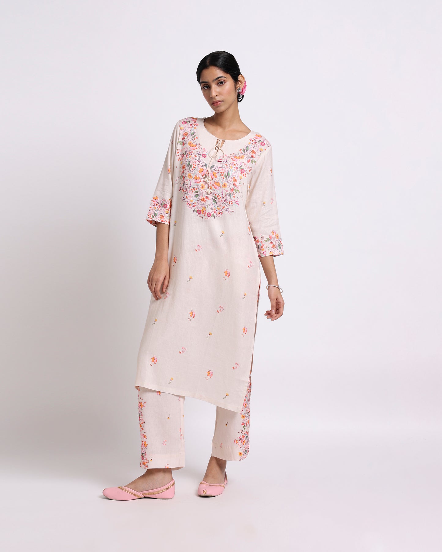 Cream Linen Kurta Set