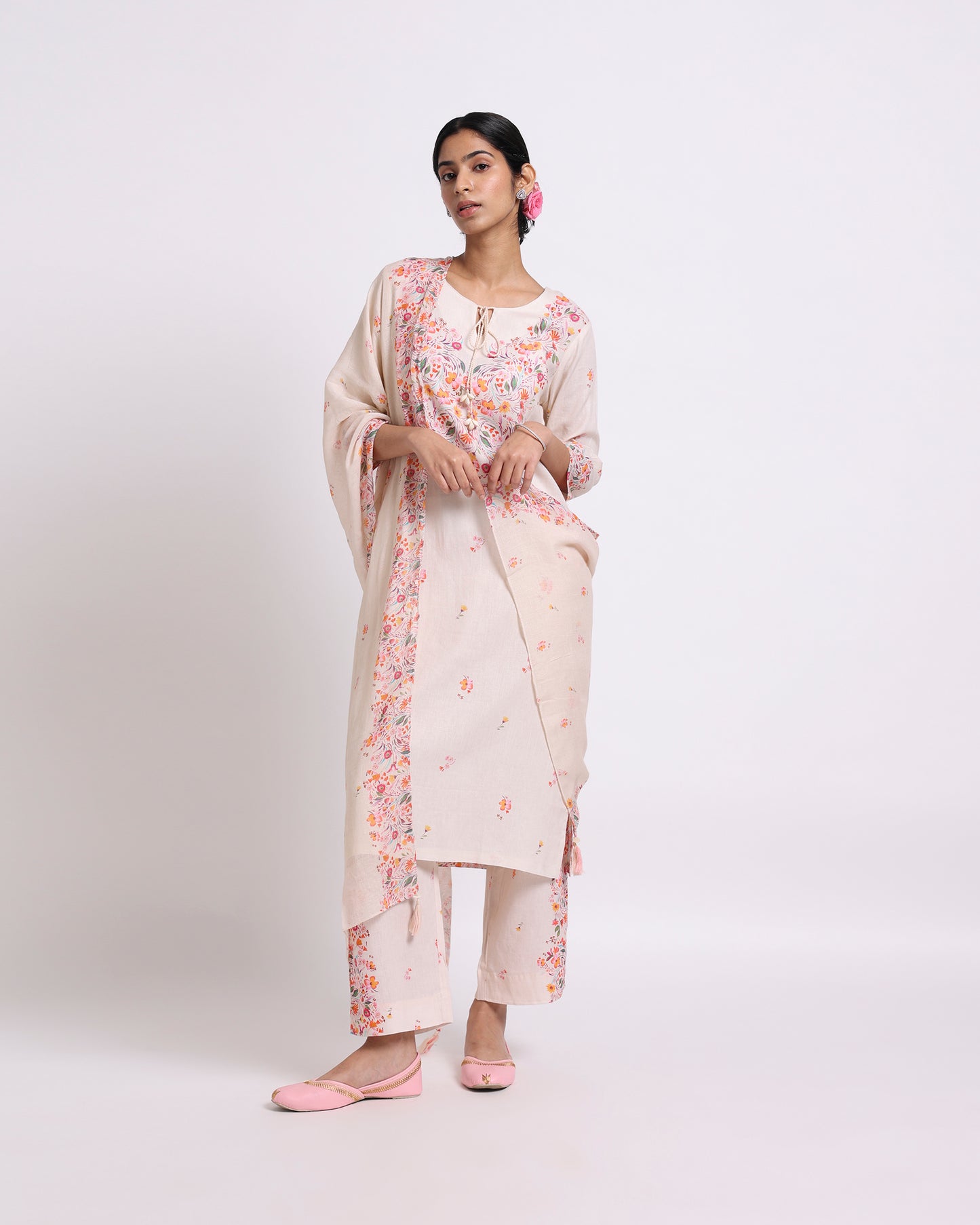 Cream Linen Kurta Set