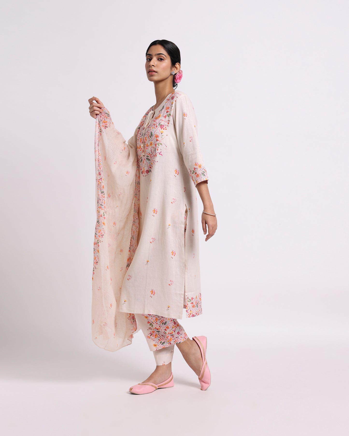 Cream Linen Kurta Set
