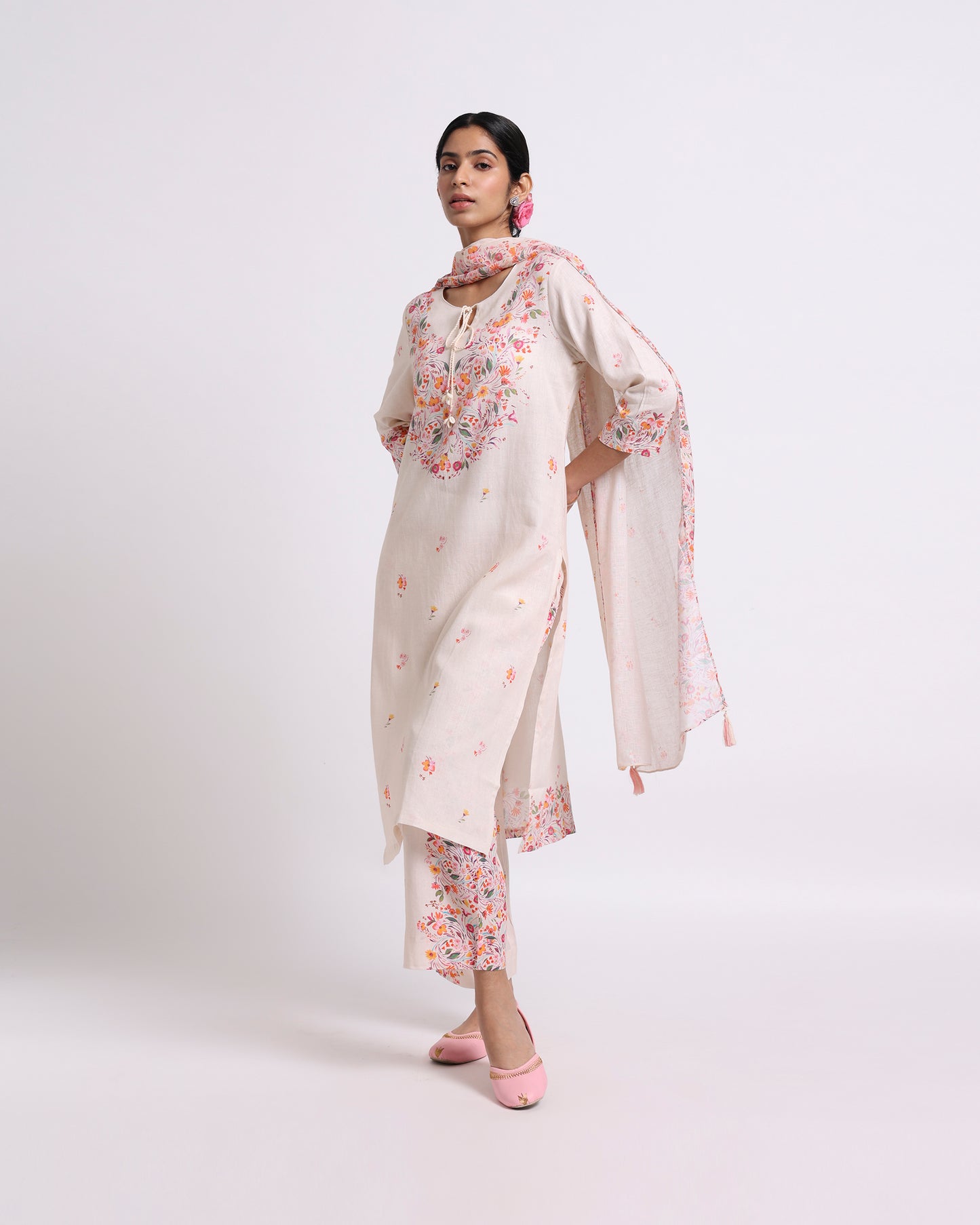 Cream Linen Kurta Set