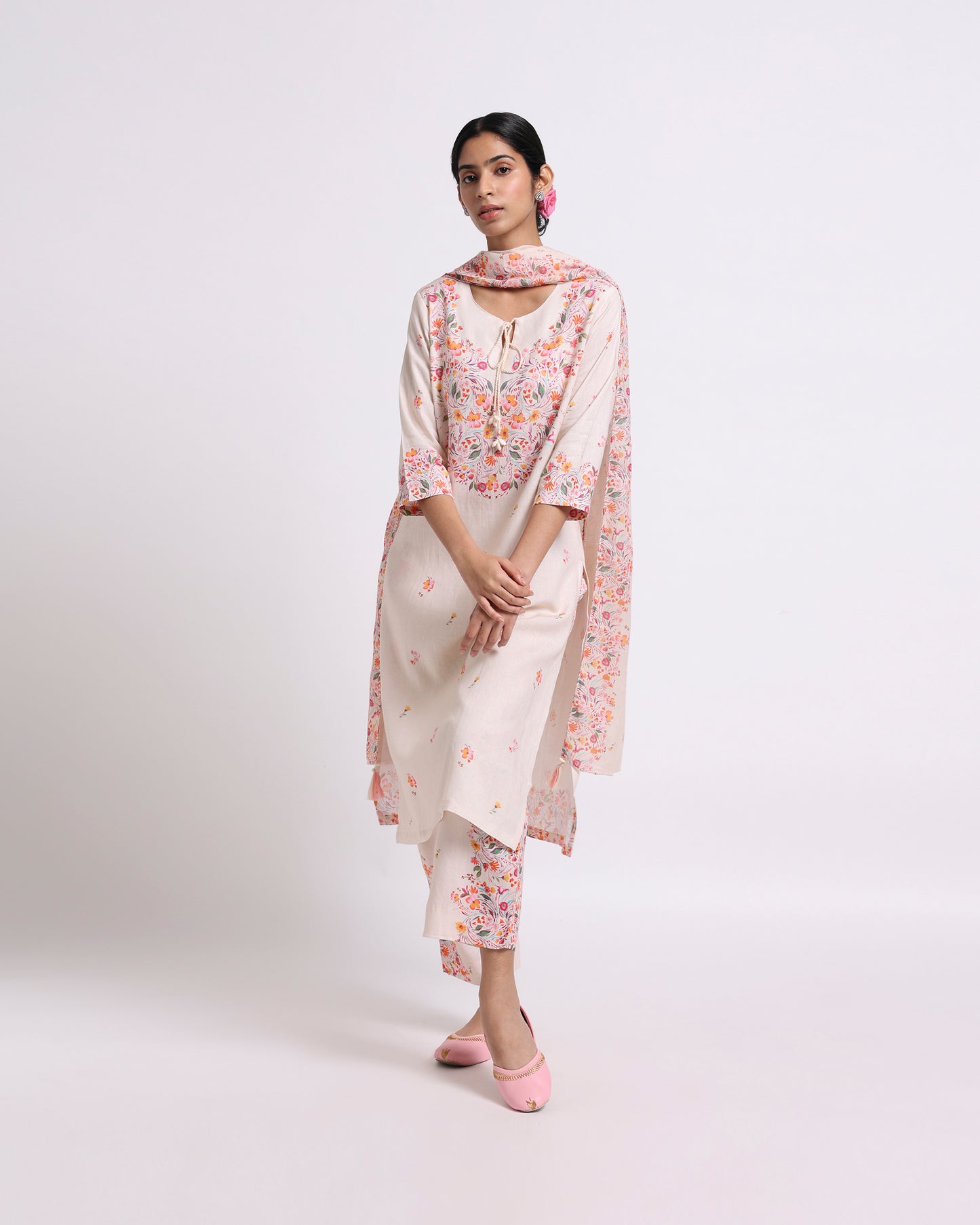 Cream Linen Kurta Set